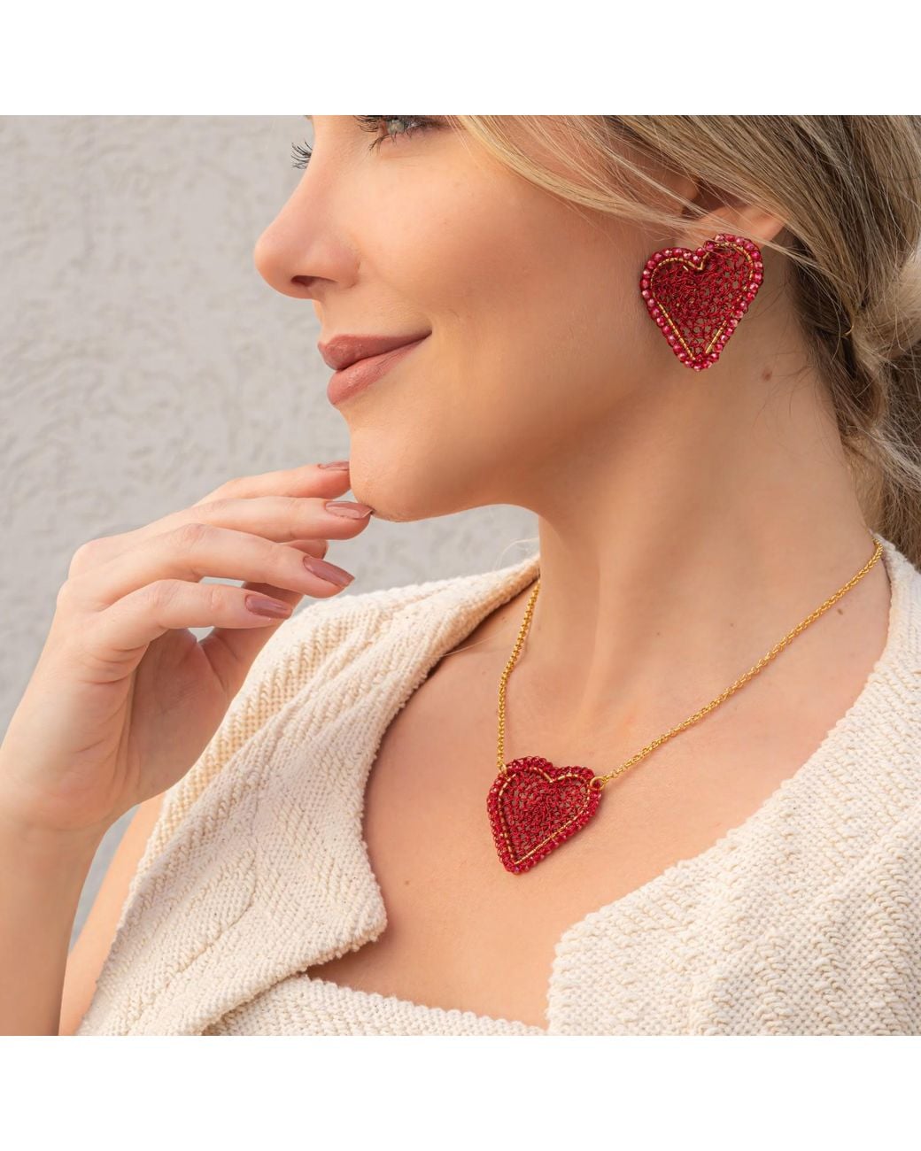 Lavish by Tricia Milaneze Red Cherry Amour Mesh Posts Handmade Crochet Earrings