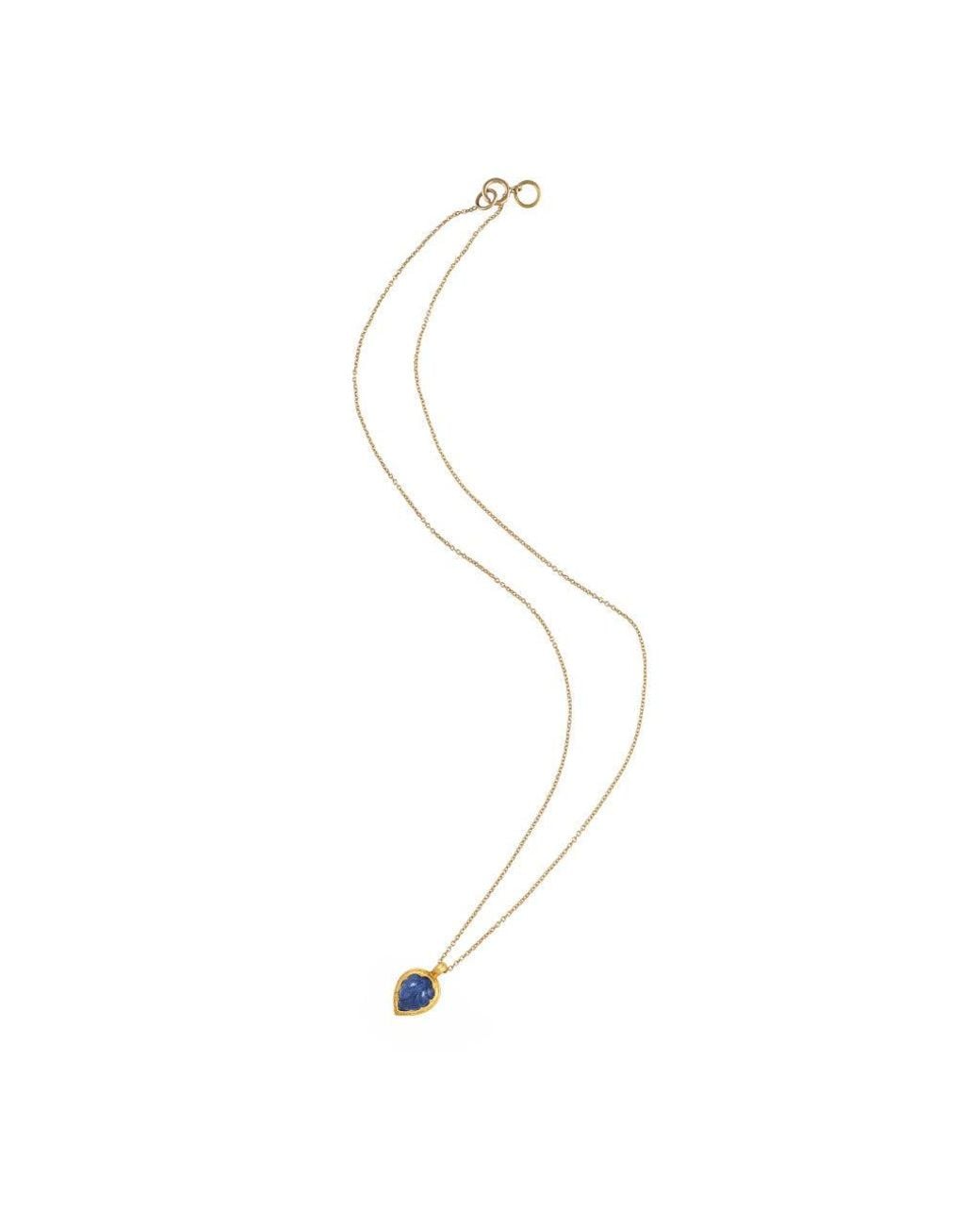 Opium Jewels Metallic Hand Carved Eighteen Carat Sapphire Pendant On Eighteen Carat Fine Chain