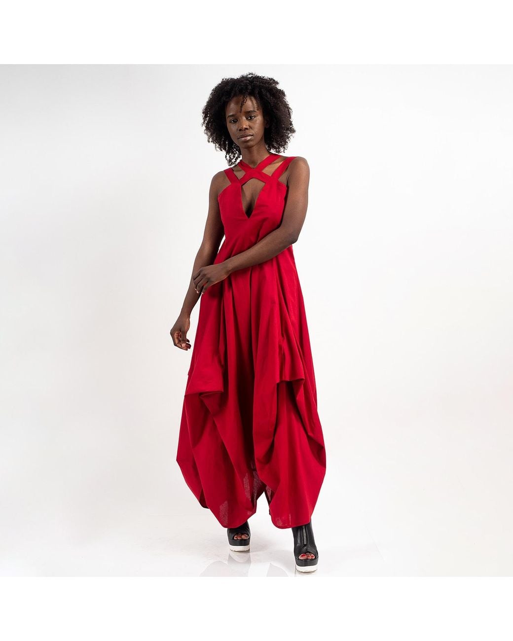 Metamorph Red Sleeveless Long Dress