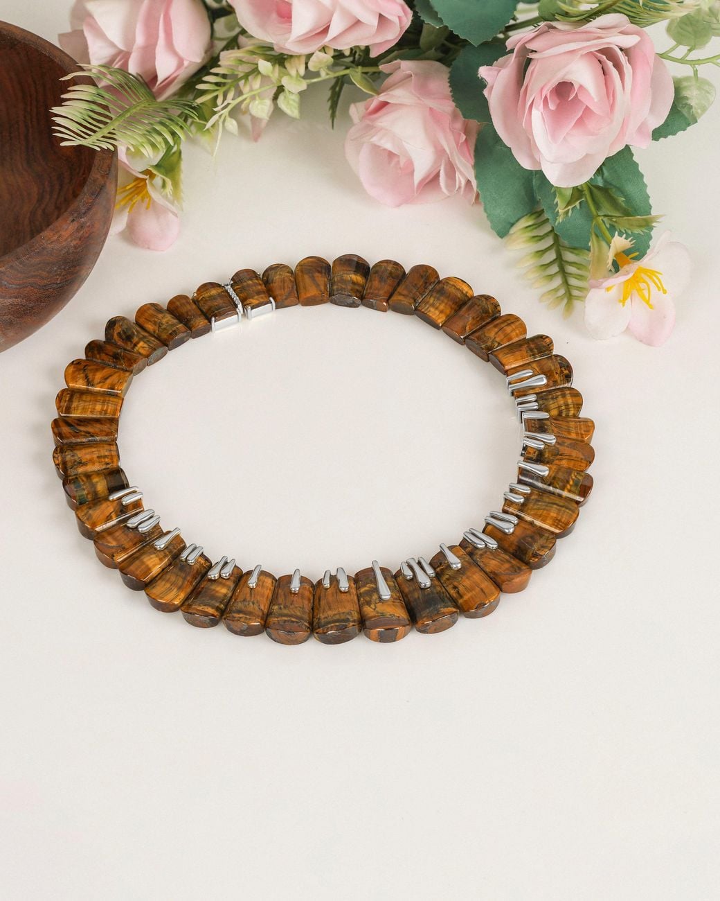 The Jewelz Metallic Wild Instinct – Tiger's Eye Fan Collar Necklace