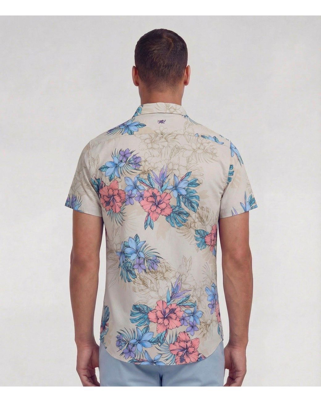 Lords of Harlech Blue Neutrals Todd Exotic Floral Neutral Knit Shirt for men