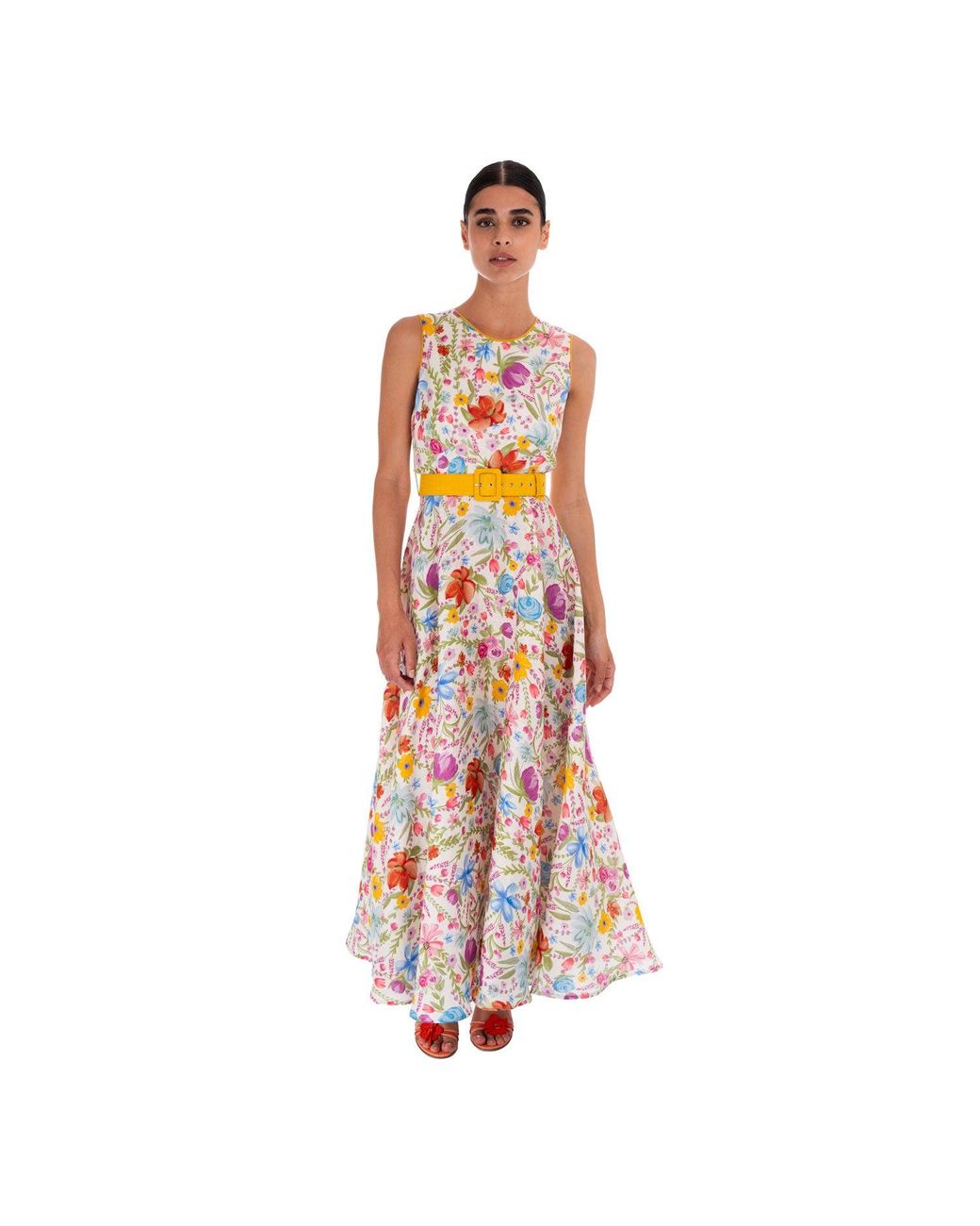 Sofia Tsereteli White Watercolour Garden Linen Dress