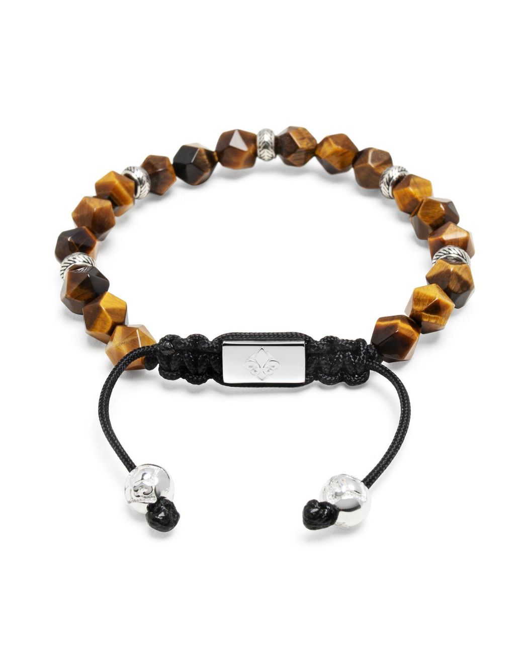 Nialaya Brown Sterling Faceted Beaded Bracelet With Tiger Eye for men
