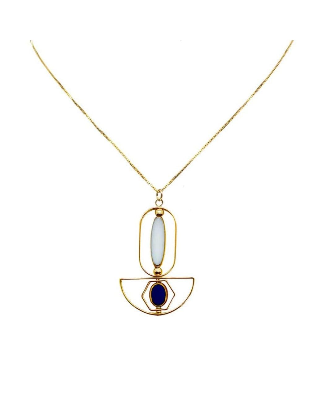 Aracheli Studio Metallic Long Oval And Small Oval Art Deco Chain Necklace