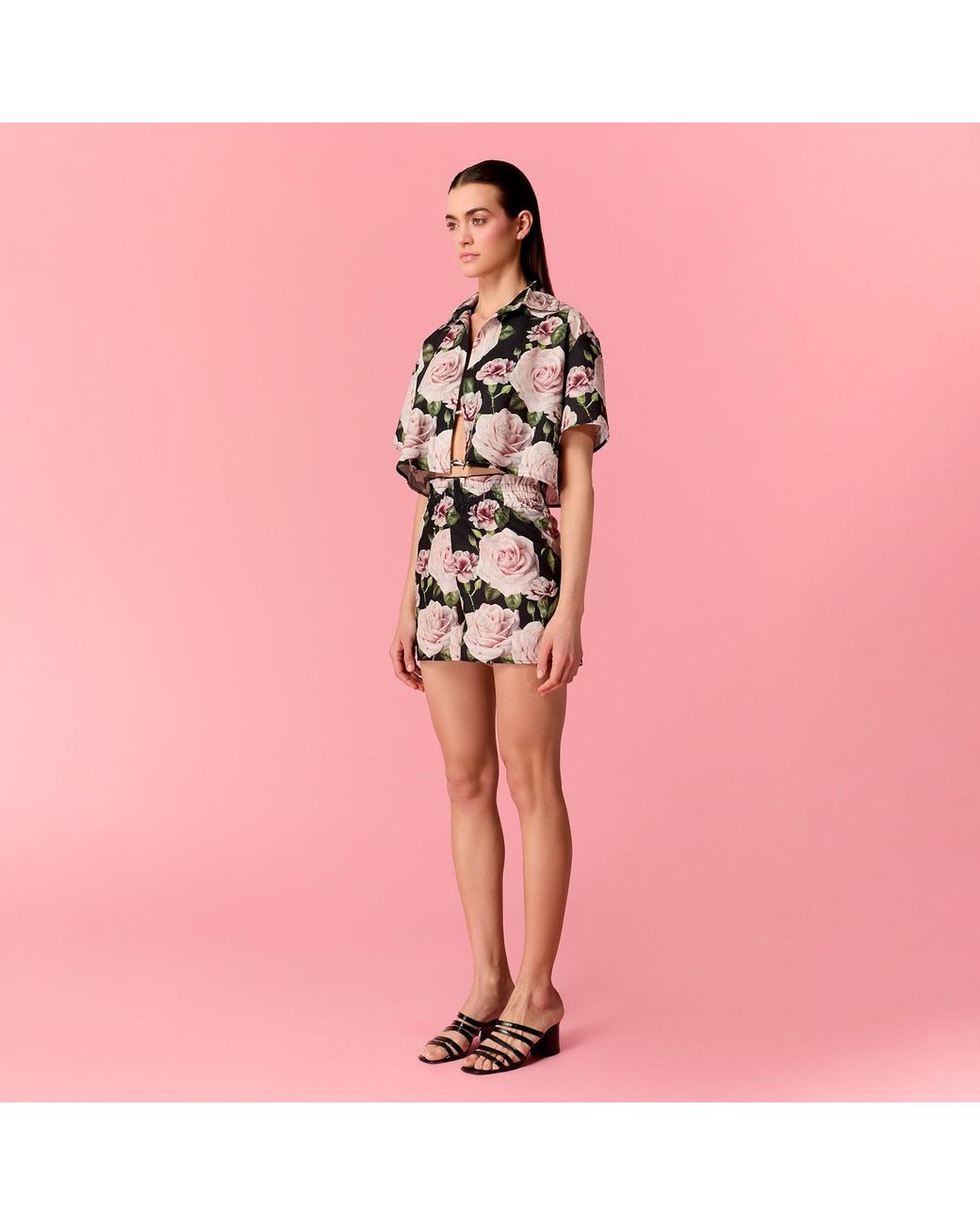 Nur Karaata Black Bloom Short Shirt Set