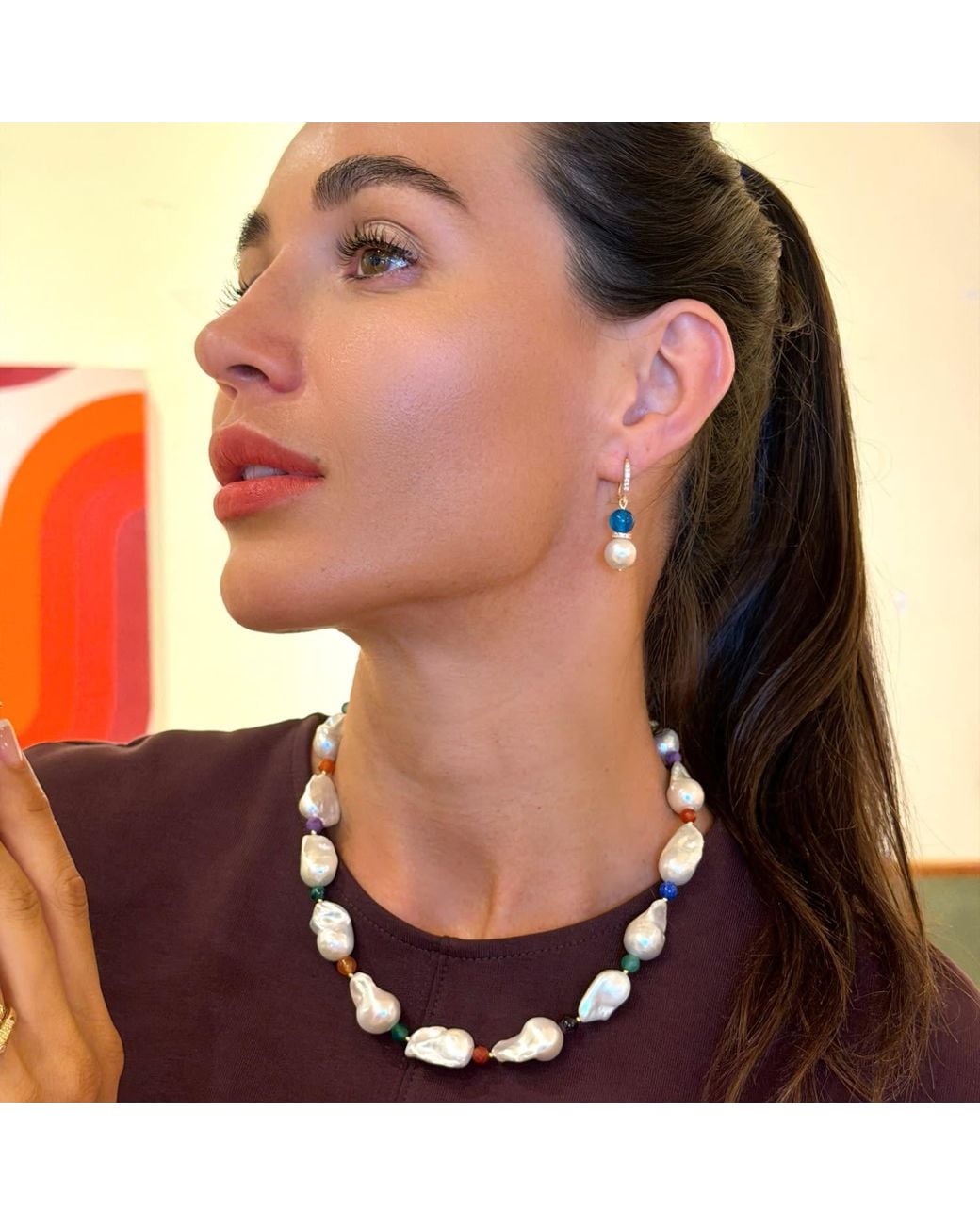 Farra Metallic Baroque Pearls With Colorful Gemstone Necklace