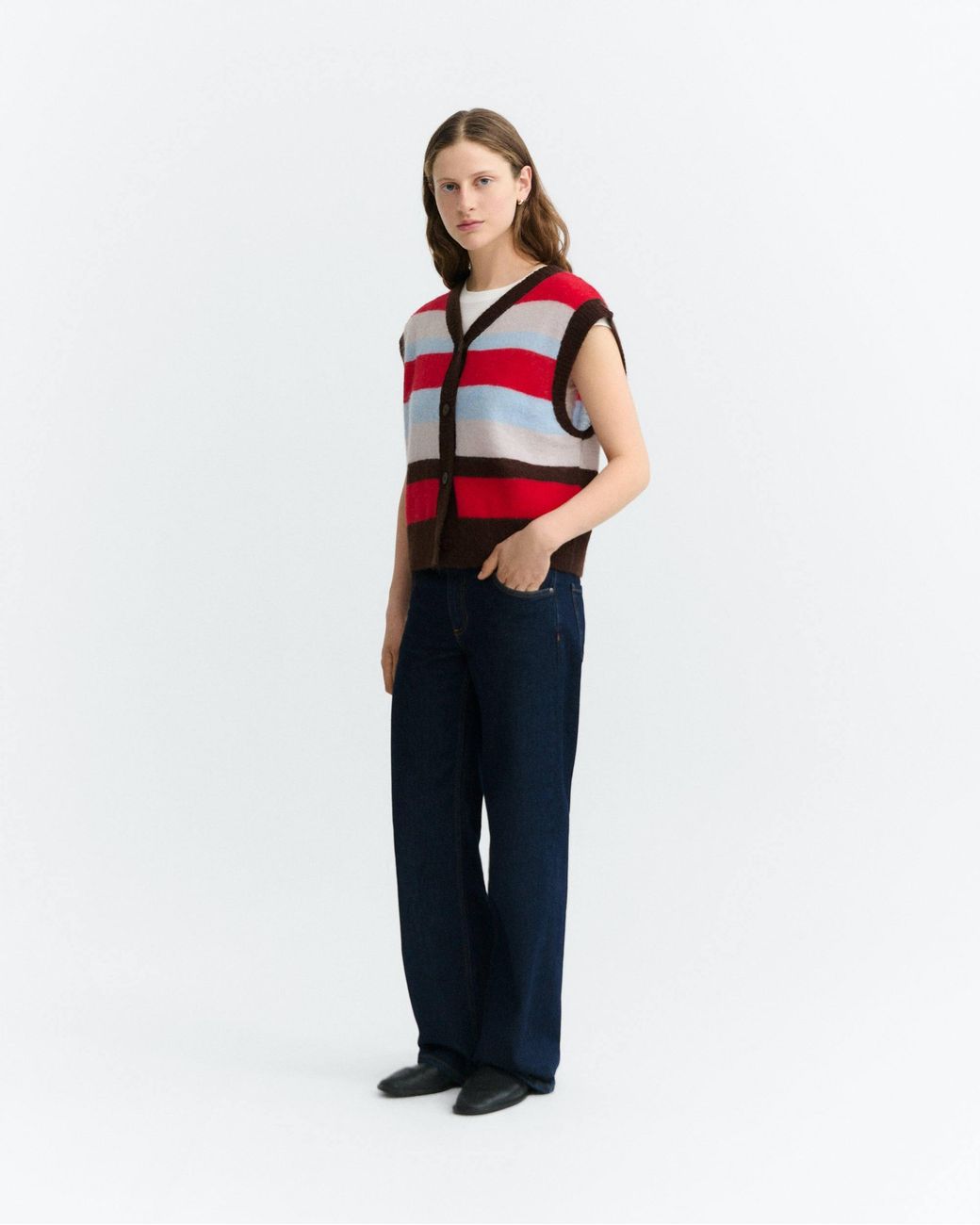 Thinking Mu Pink Fadwa Oversized Striped Wool Vest
