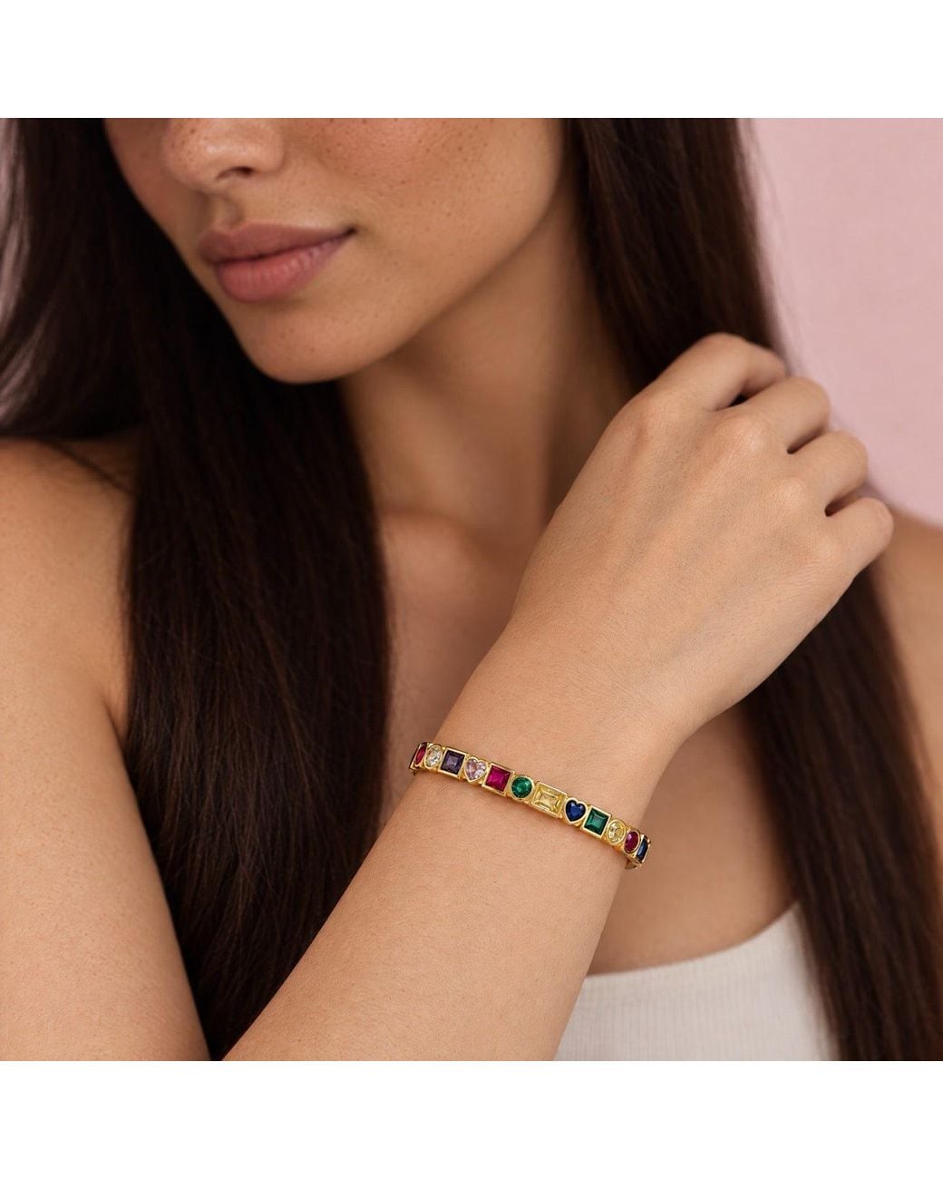 Saéa Metallic Jewel Tone Mixed-Cut Quartz Hinged Bangle Bracelet