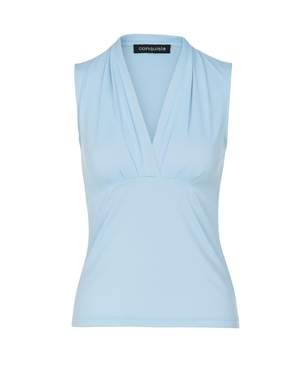 Conquista Blue Light Sleeveless V-Neck Fitted Top – Soft Viscose-Blend Fabric