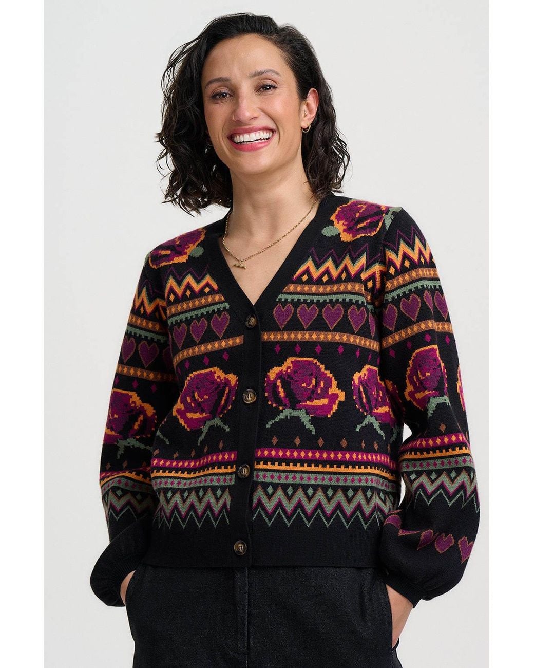 Sugarhill Red Adrian Cardigan Roses