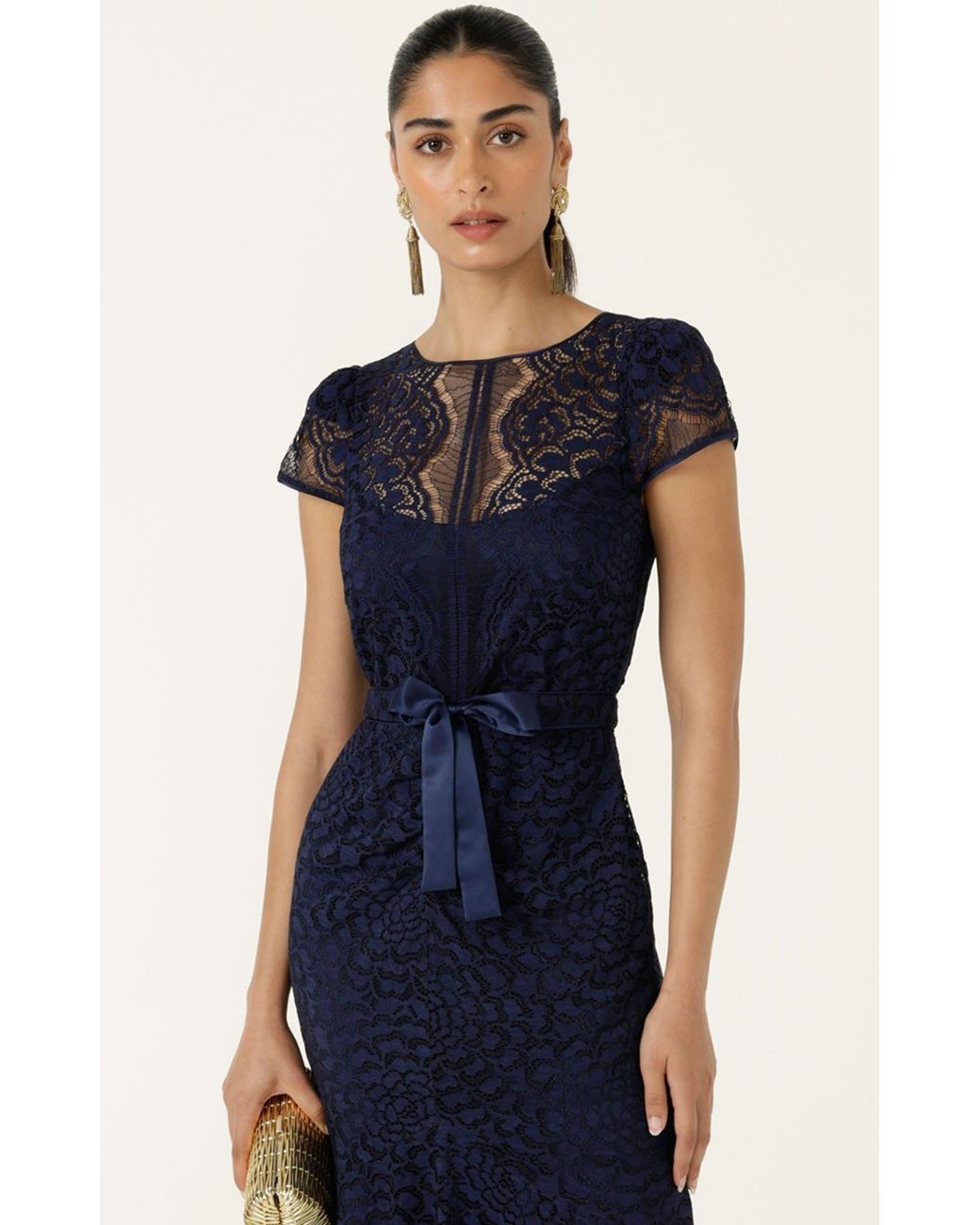 SACHA DRAKE Blue Affair Of Honour Scalloped Lace Midi Dress