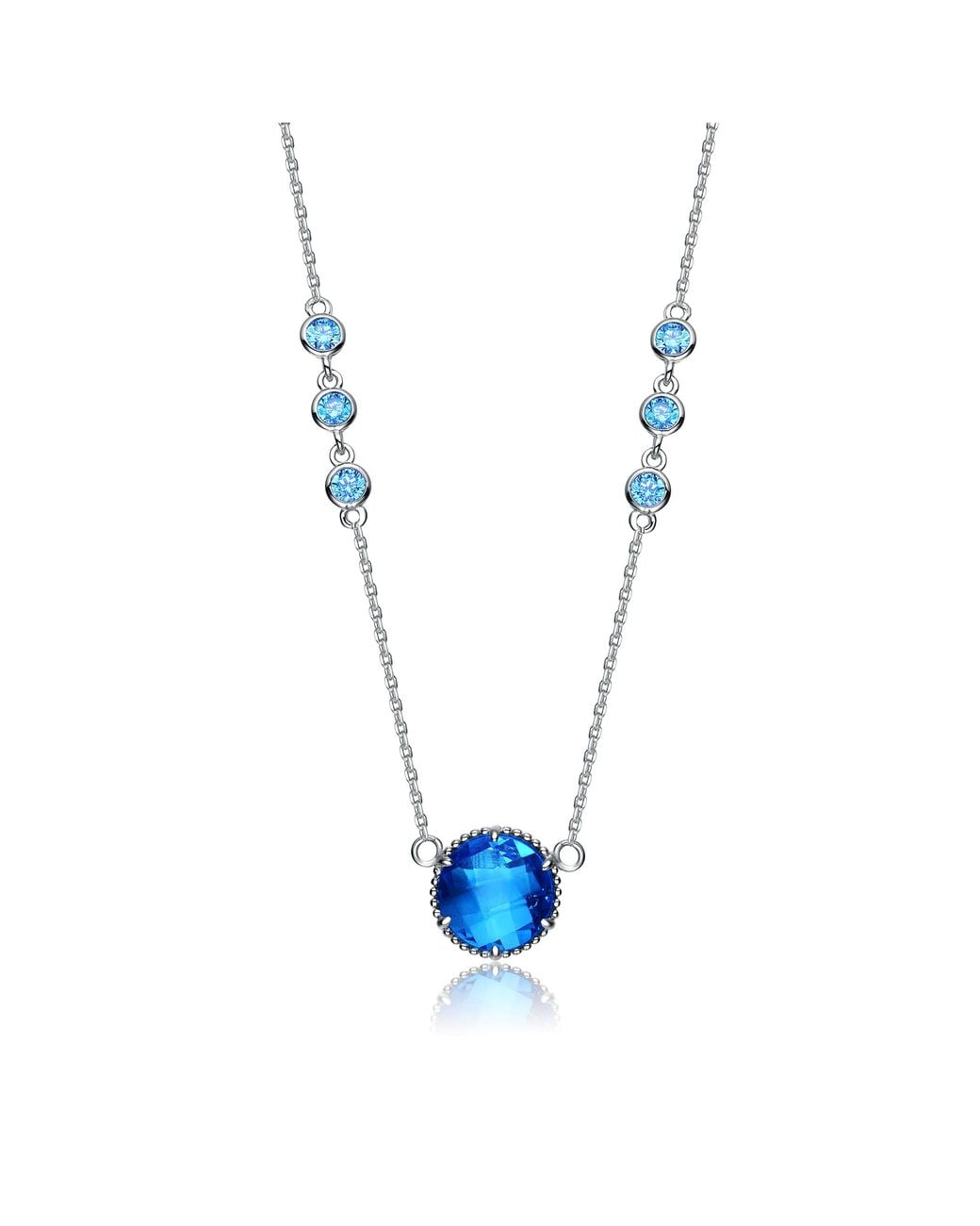 Genevive Jewelry Blue Sterling Large Cubic Zirconia Necklace