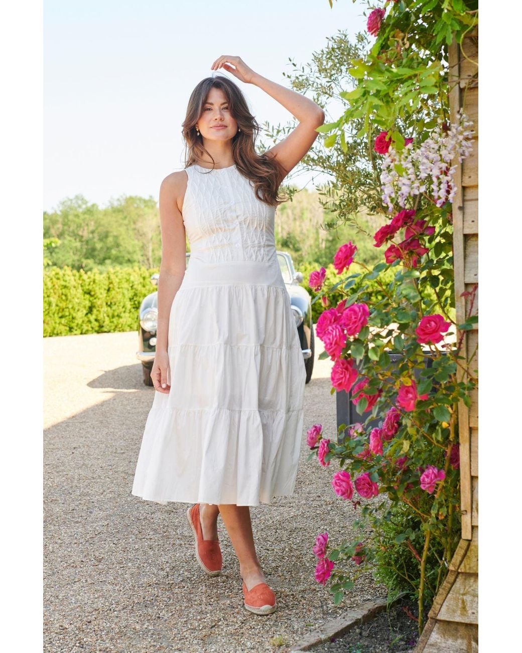 Hortons England White Hatfield Diamond Ruched Midi Dress