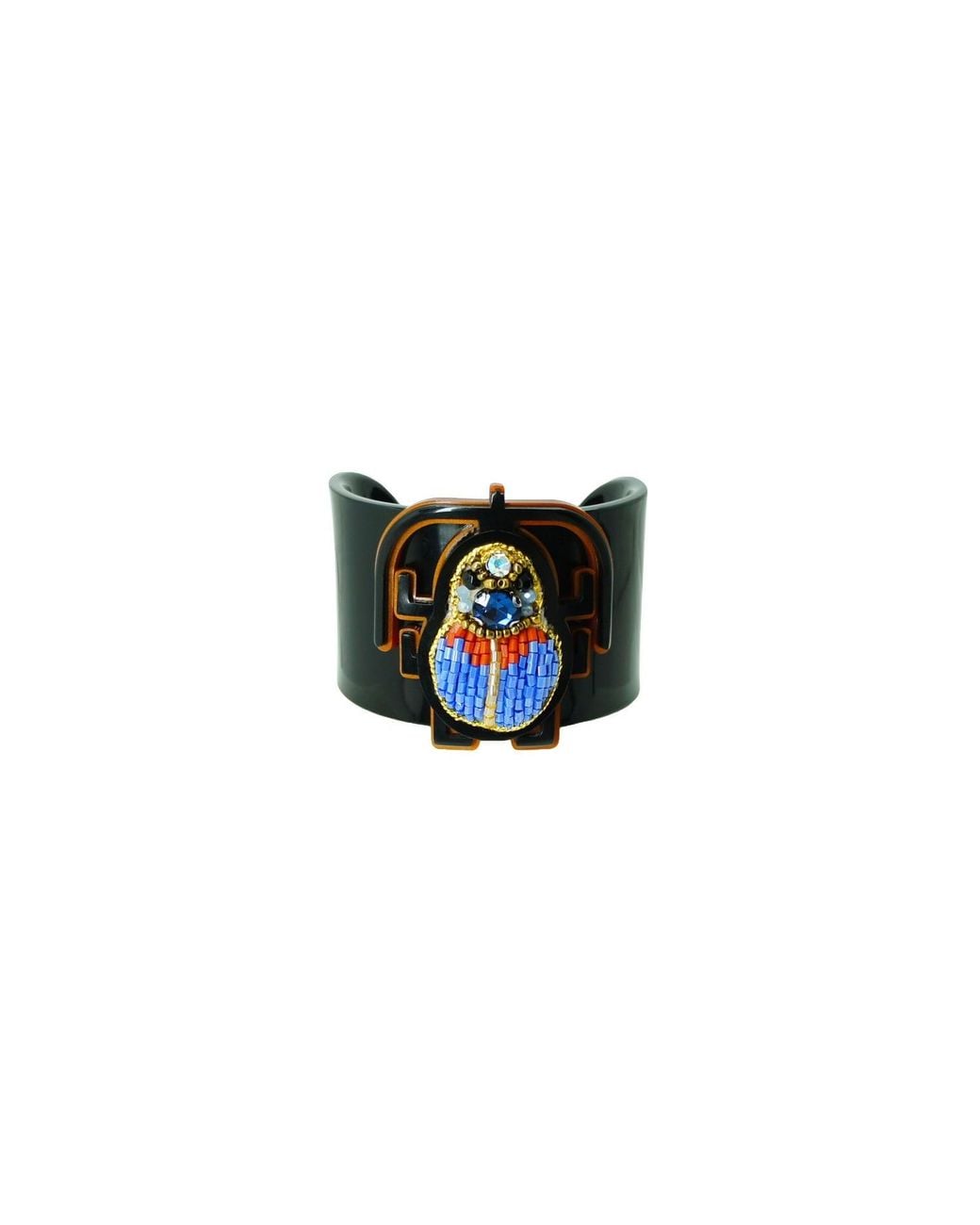 Gissa Bicalho Black Handmade Acrylic Bracelet Scarab Embroidered Topaz