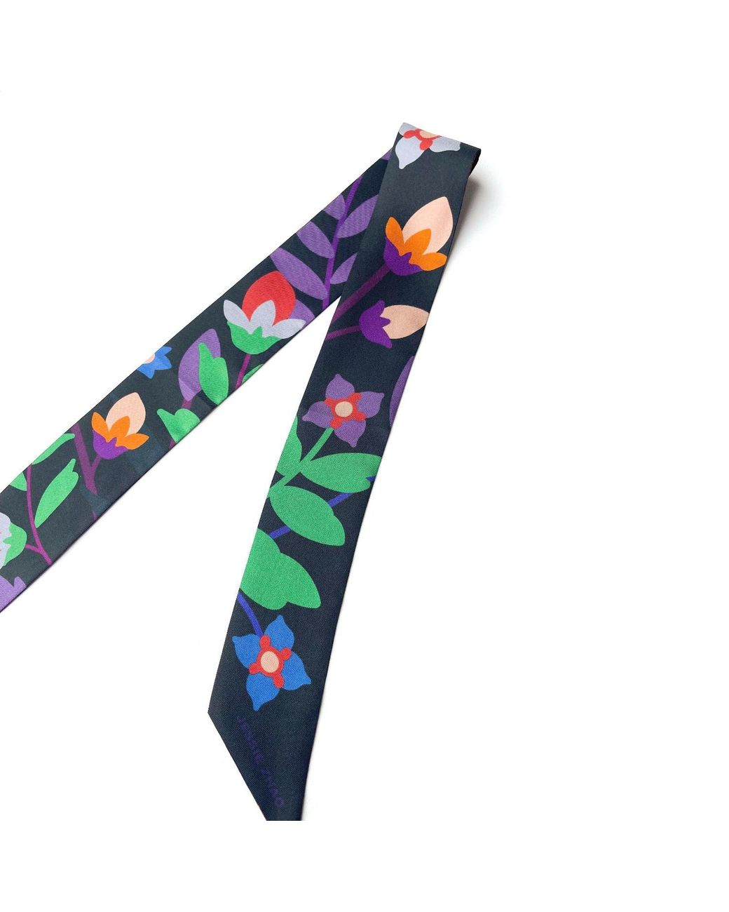 Jessie Zhao New York Green Silk Skinny Scarf Of Night Garden