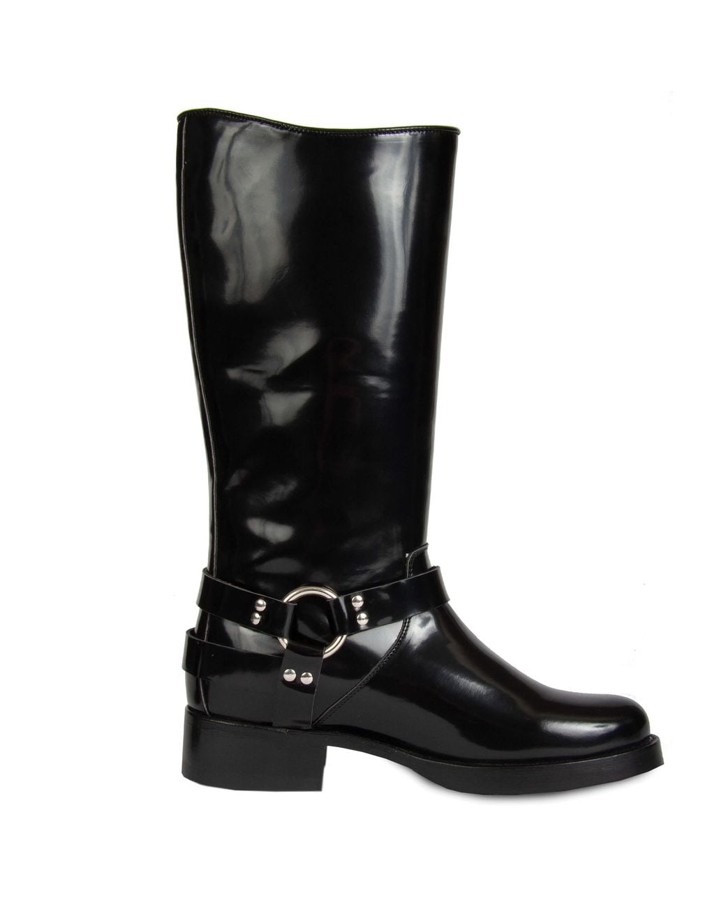 Urbnkicks Black Tall Biker Patent Boots