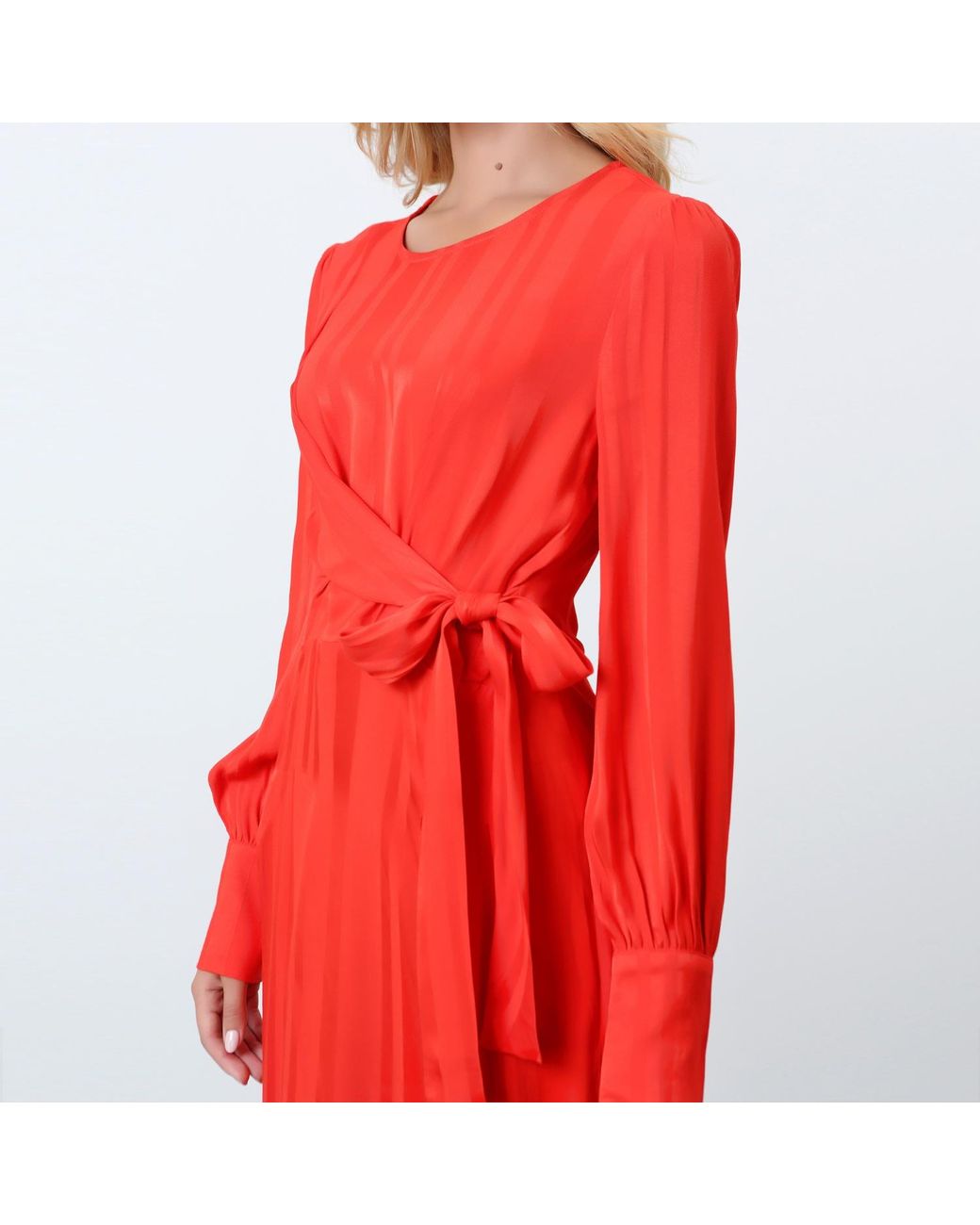 Smart and Joy Red Draped Blouse Dress With Side Bow