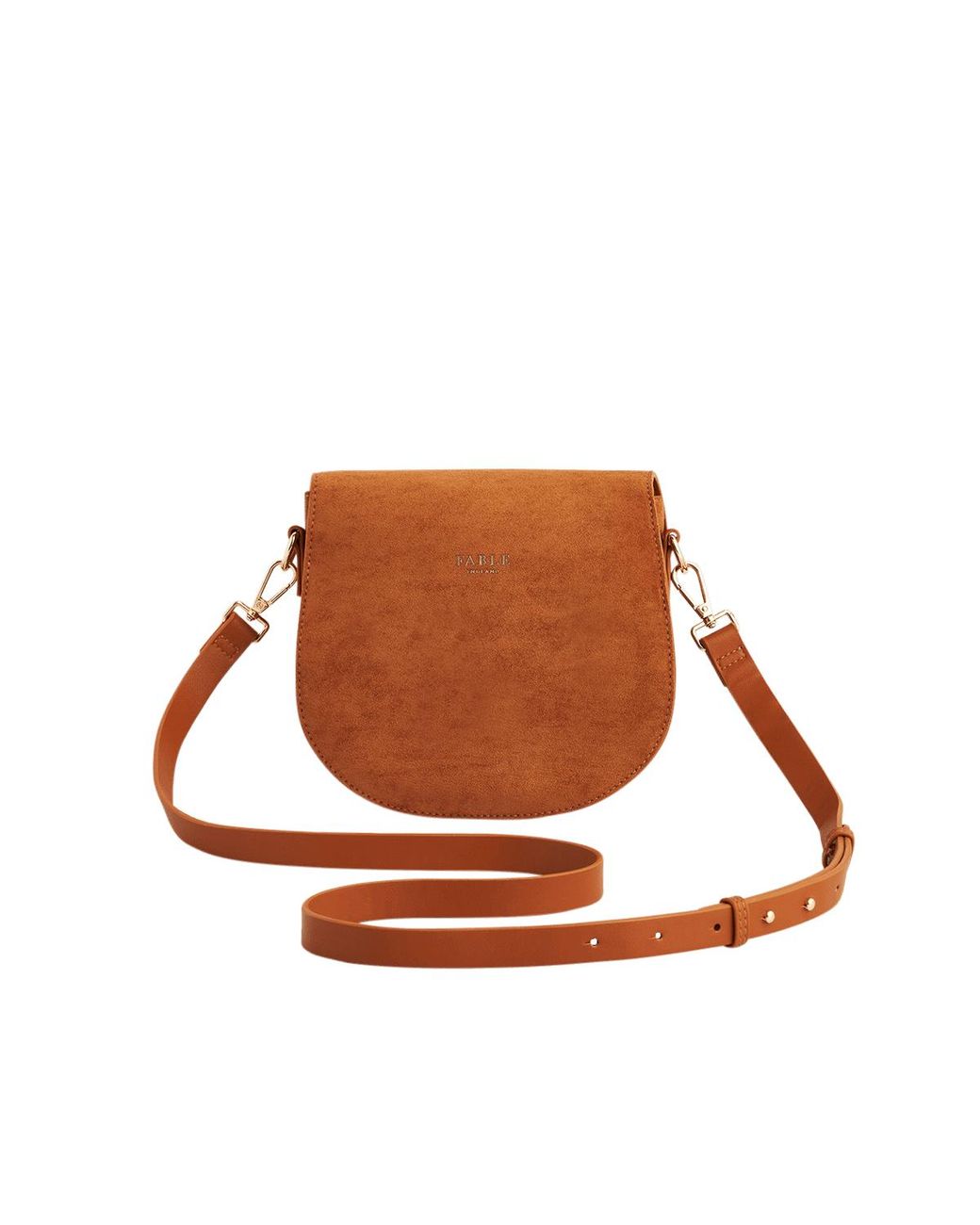 Fable England Brown Tan Floral Faux Suede Embroidered Saddle Bag