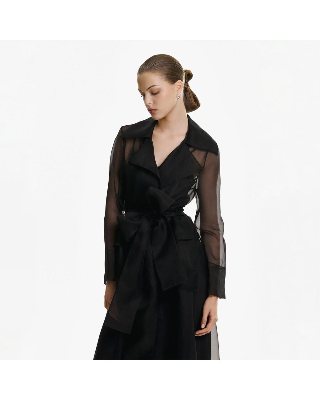 Lita Couture Black See Through Organza Trench Dress