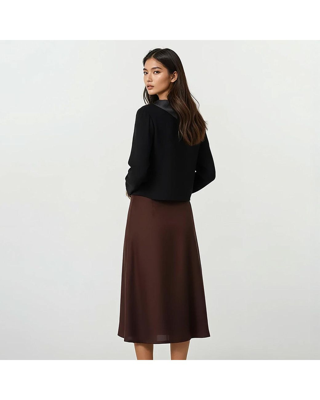 Haris Cotton Brown Satin Viscose Wrap Skirt With Front Button Chocolate
