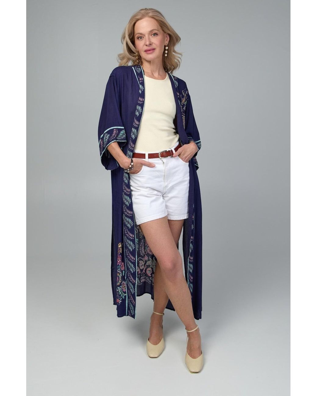 Saachi Blue Flowy Paisley Kimono Long