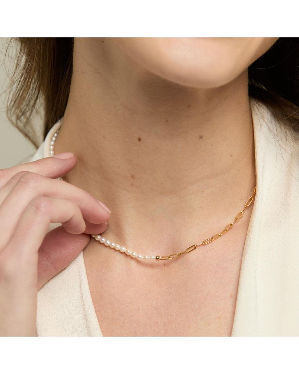 Pearls of the Orient Online Metallic Credo Oval Cultured Freshwater Pearl & Link Chain Necklace