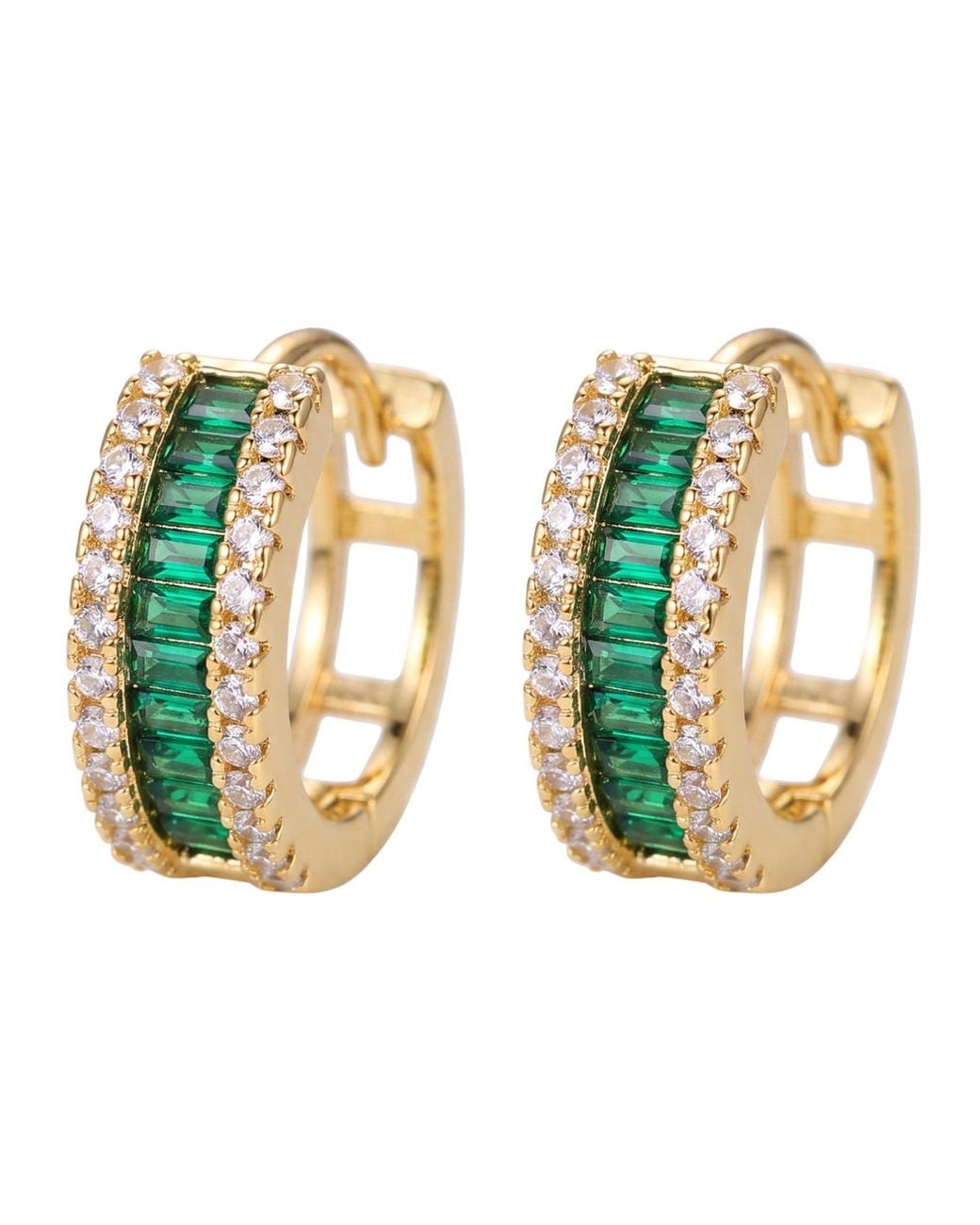Latelita London Green Baguette Huggie Hoop Earrings Emerald