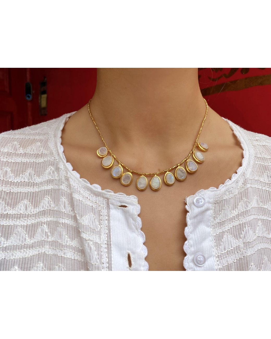 Opium Jewels Metallic Moonstone Droplets Bead Necklace