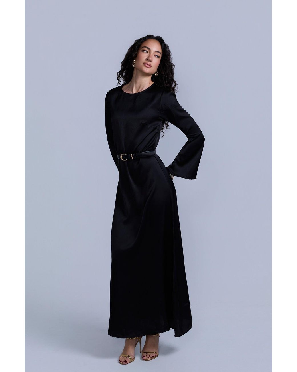 chinese dress ladies Black Long Sleeve Maxi Slip Dress – iLoveModesty main image 1