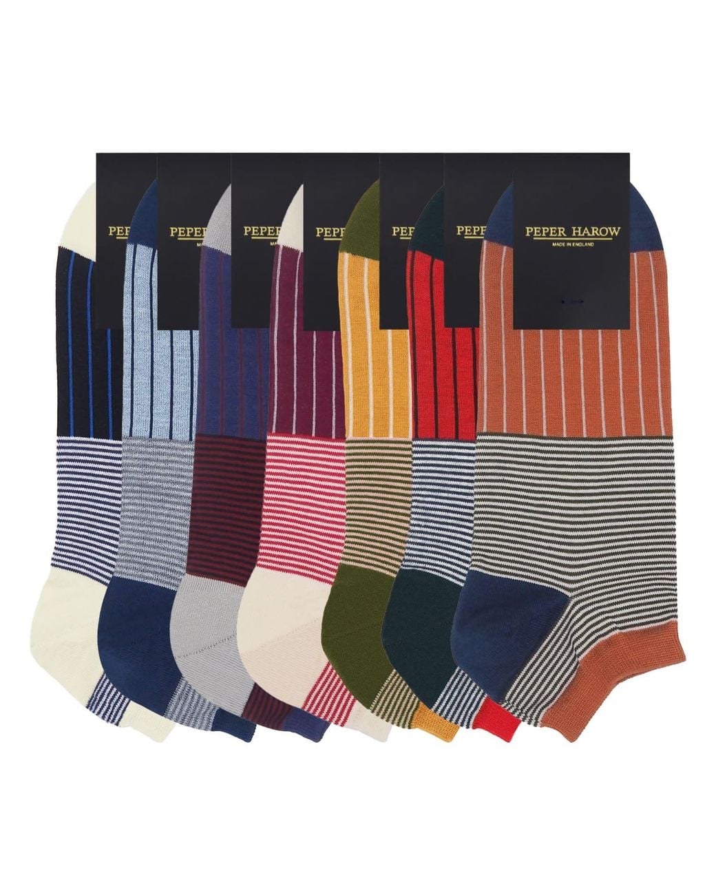 Peper Harow - Made in England Blue Oxford Stripe Trainer Socks – Bundle for men