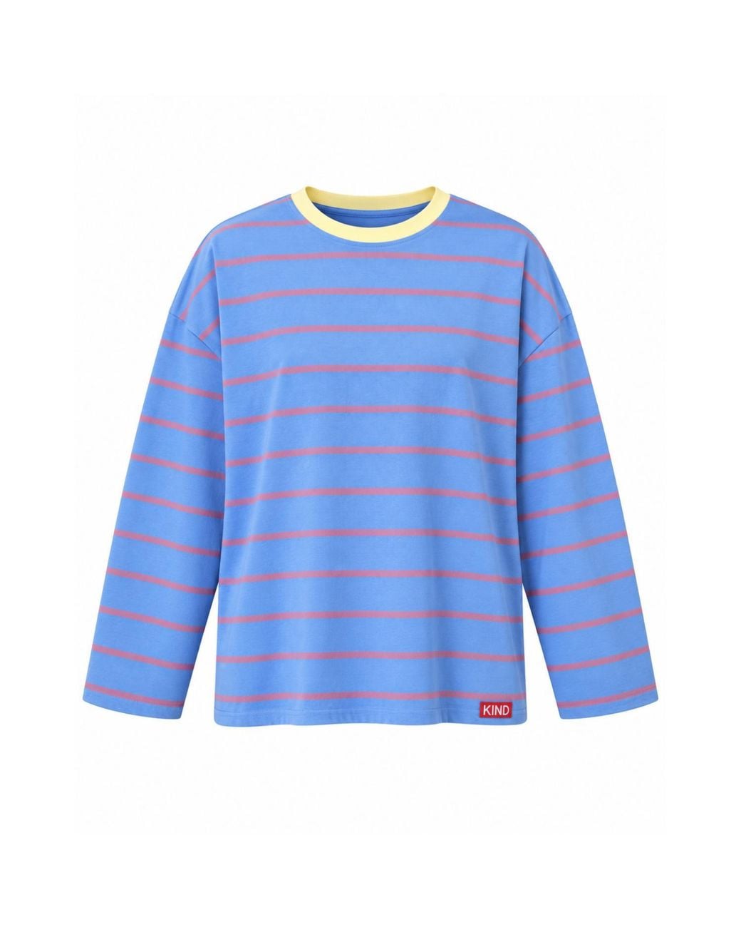 Mind Traveler Blue Light Striped Míriam Long Sleeve Top With Contrast Neck