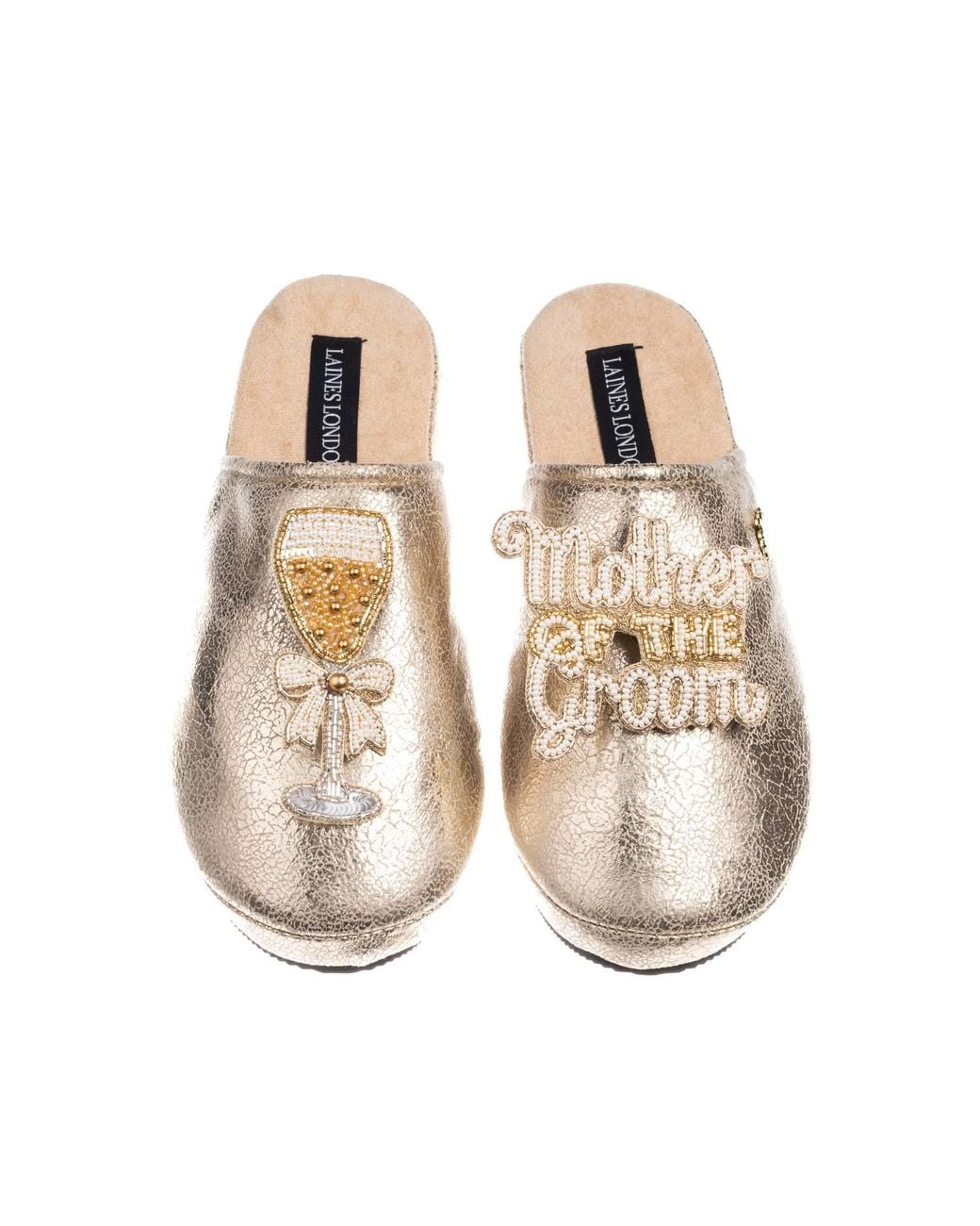 Laines London Natural Softie Slippers With Mother Of The Groom Brooches