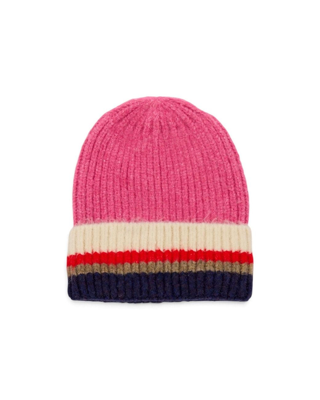 Saachi Pink Striped Ribbed Knit Beanie