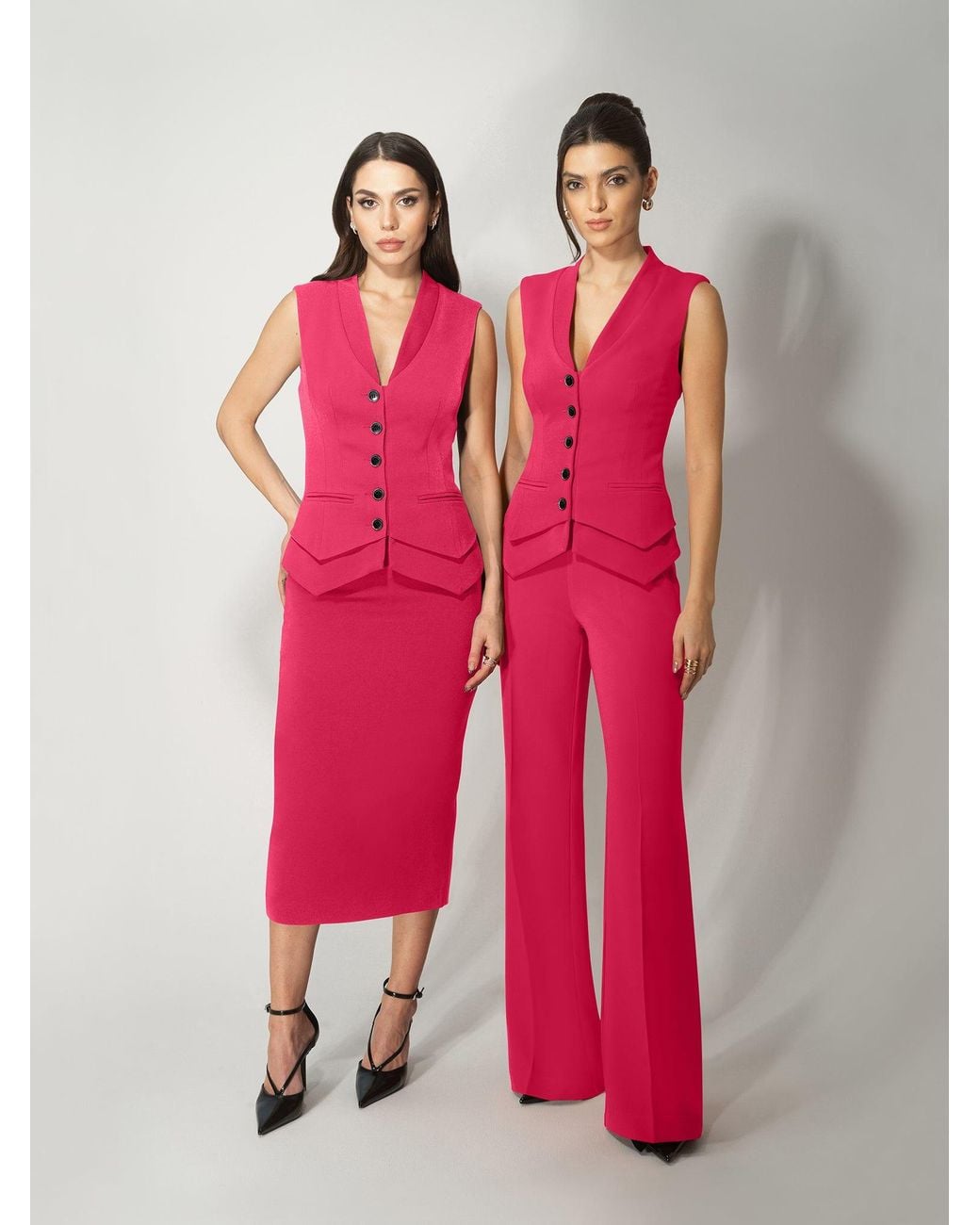 Tia Dorraine Pink High-Waist Flared Trousers Hot