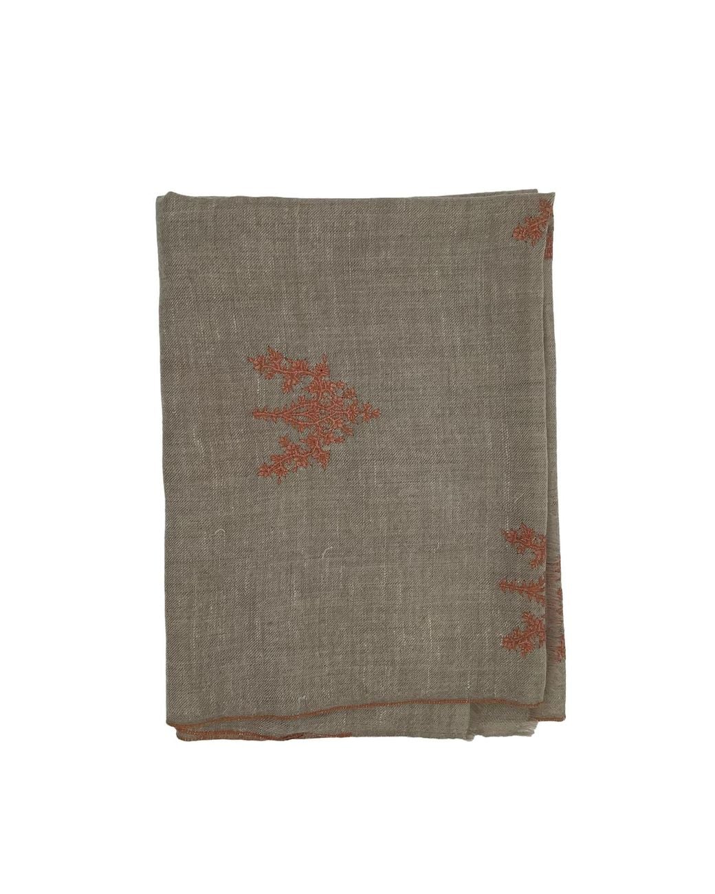 Kaminee Brown Neutrals Pure Cashmere Stole With Terracotta Hand Embroidery
