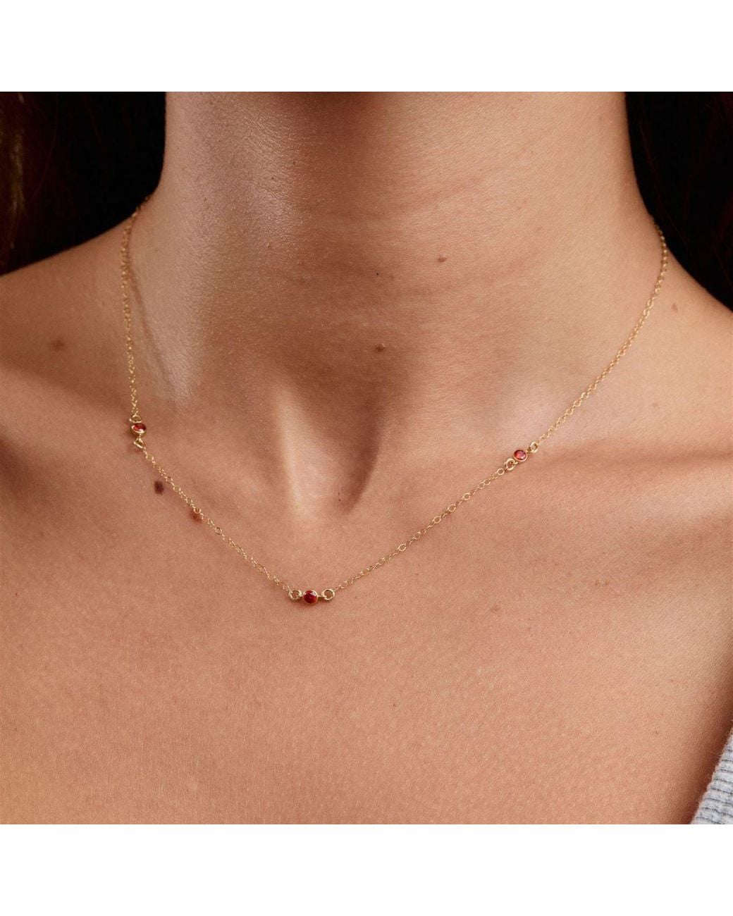 SET & STONES Metallic Birthstone Station Necklace- January