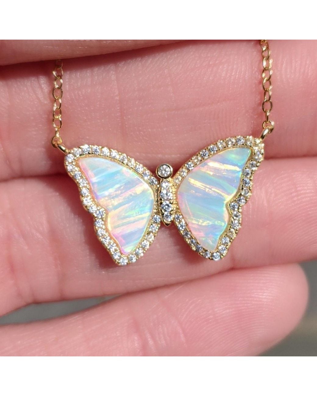 KAMARIA Metallic Opal Butterfly Necklace With Stripes