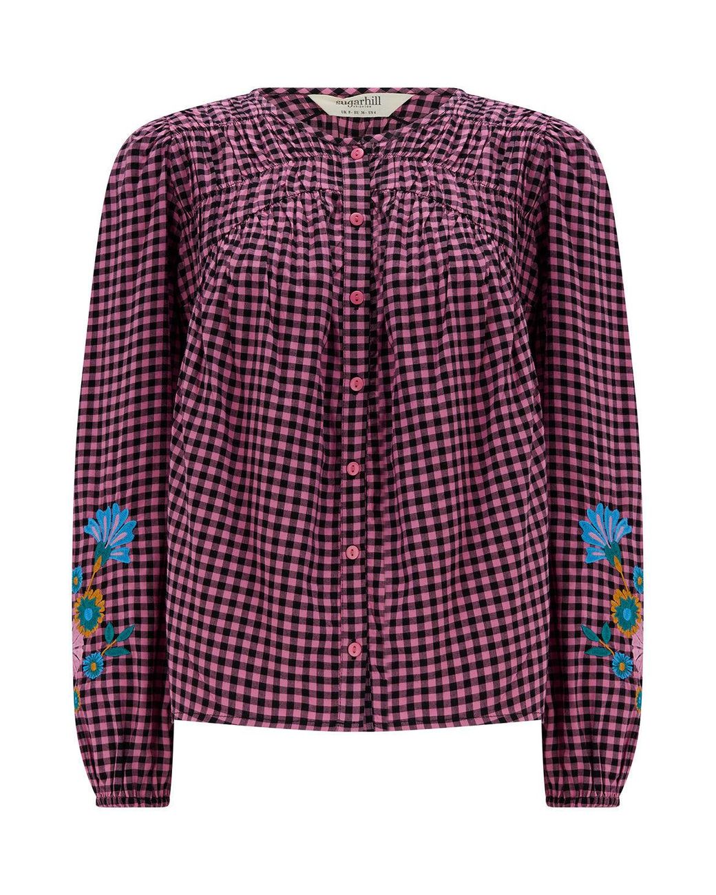 Sugarhill Purple Leah Blouse Rose Gingham Floral Embroidery