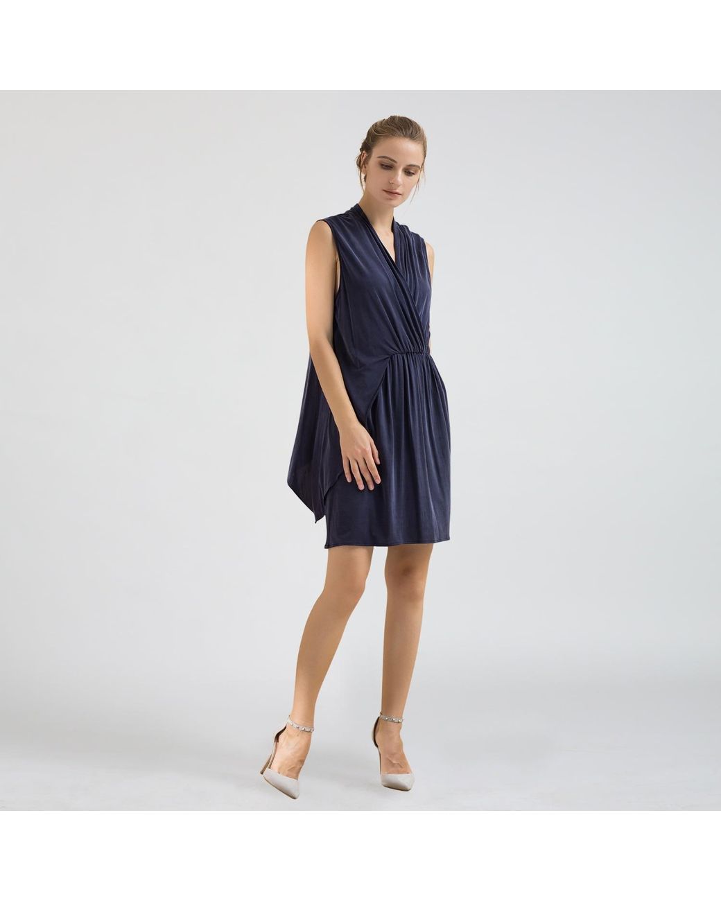 Smart and Joy Blue Drapy Asymmetrical Dress