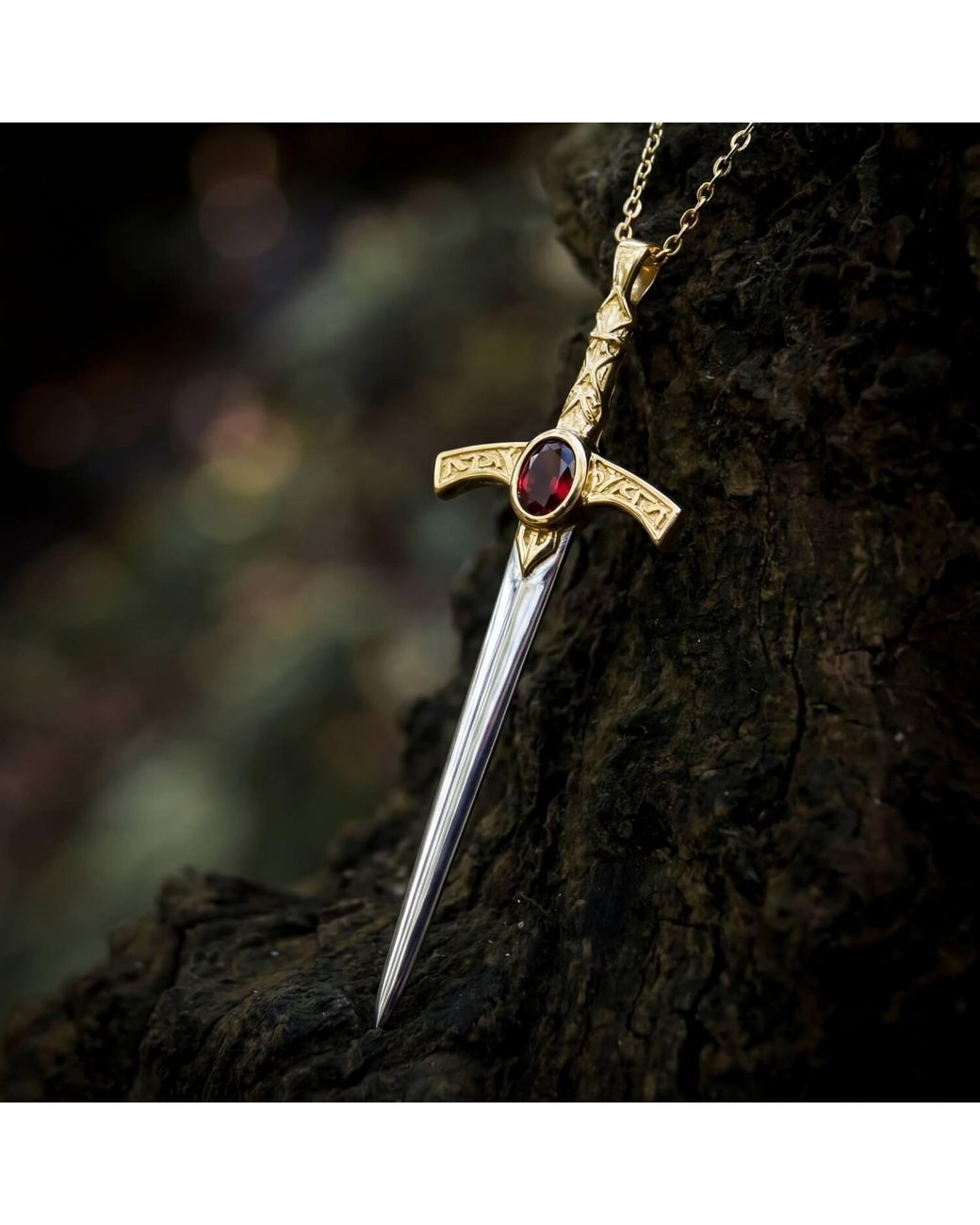 Azura Jewelry New York White Oathblade Garnet Sword Necklace Vermeil
