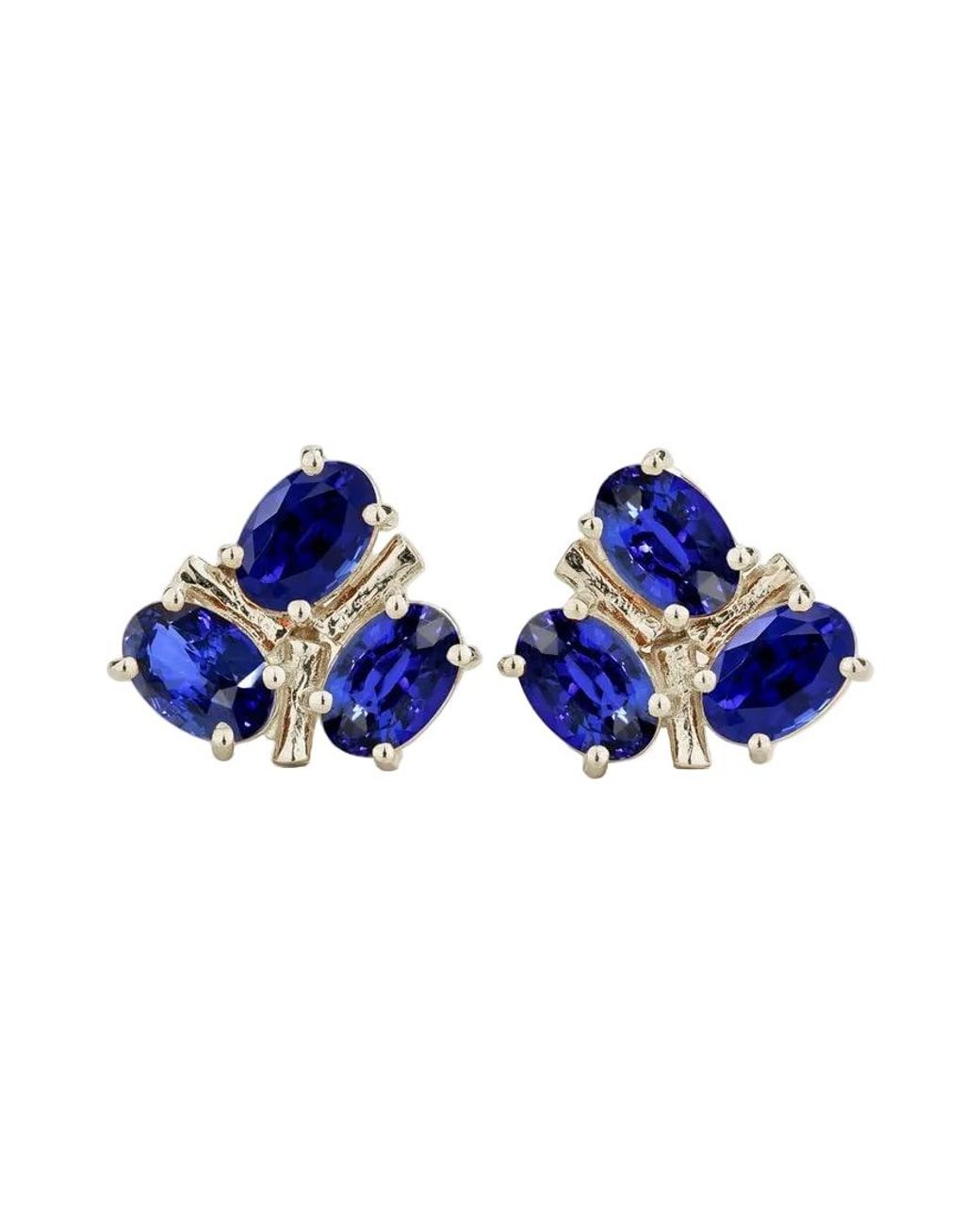 Juvetti Blue Ligna Oval Sapphire Cluster Stud Earrings