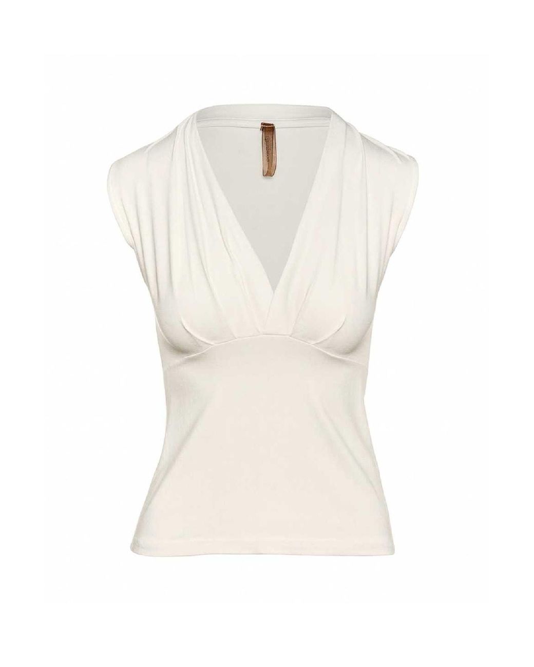 Conquista White Neutrals Cream Jersey Top With Draped V-Neck – Viscose & Elastane Blend