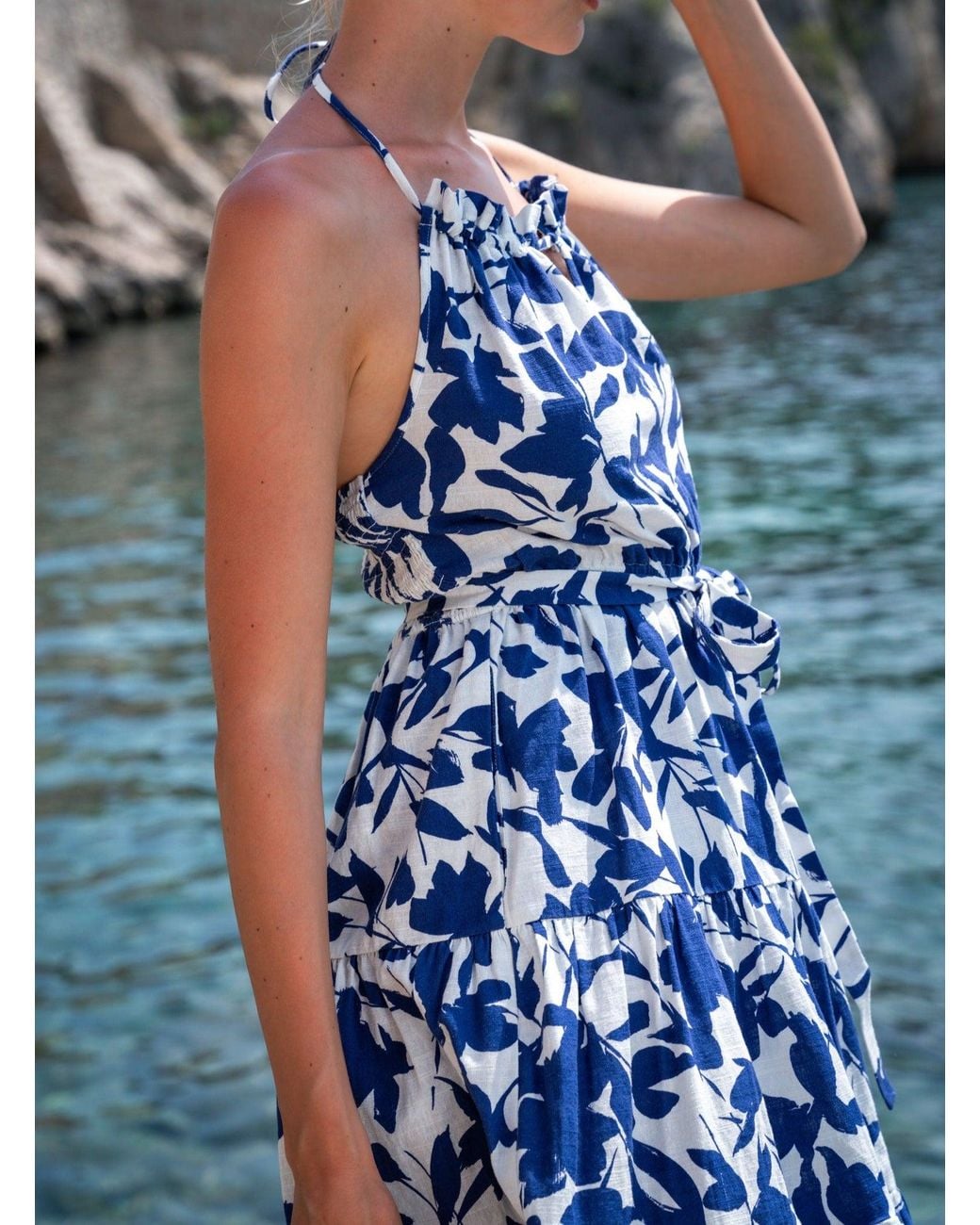 Change of Scenery Blue Neutrals Abbie Halter Dress
