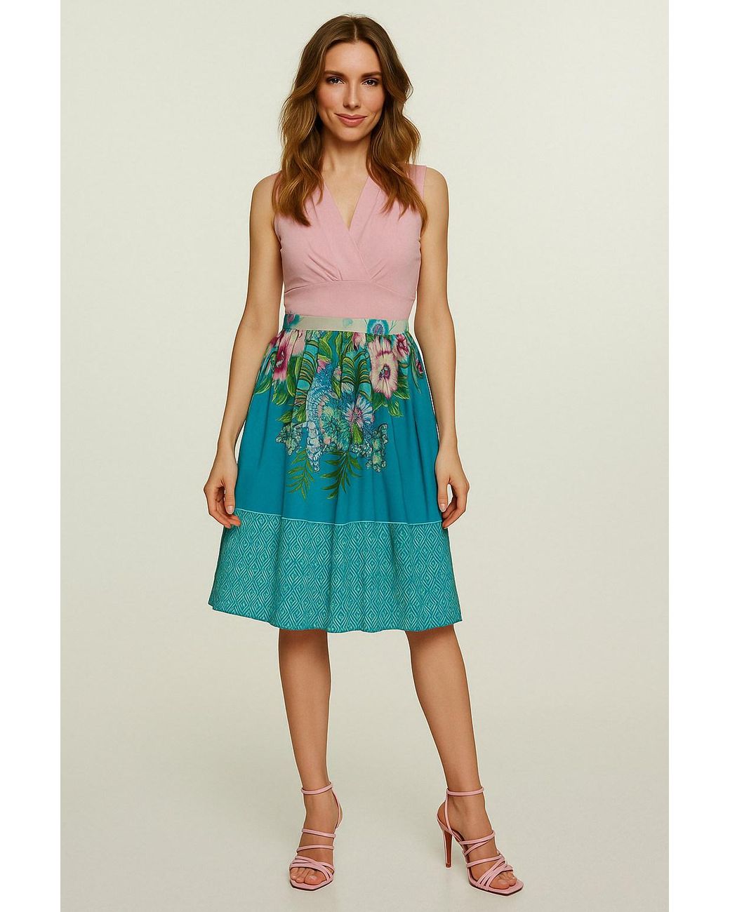 Conquista Blue Tropical Print Pleated Skirt –
