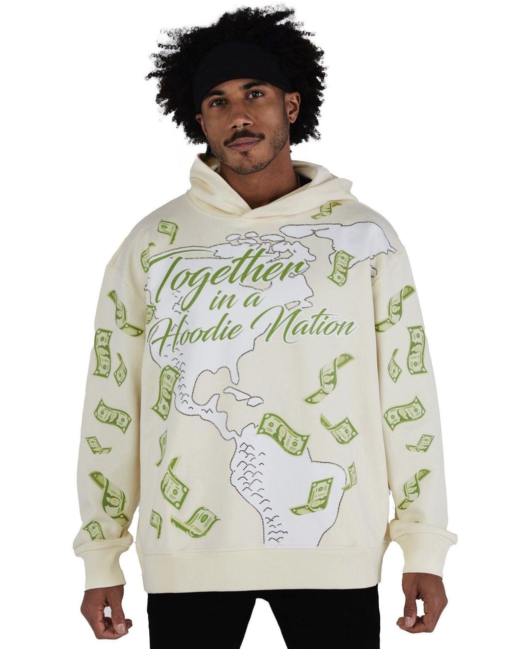 Miracles Manifester Gray Neutrals Manifestation Embroidered Hoodie With Rhinestone Design