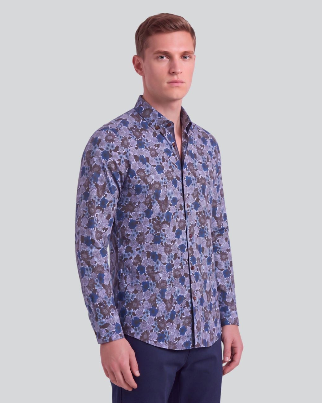 Lords of Harlech Blue Simon Ternberg Floral Brownie Stretch Jersey Long-Sleeve Shirt for men