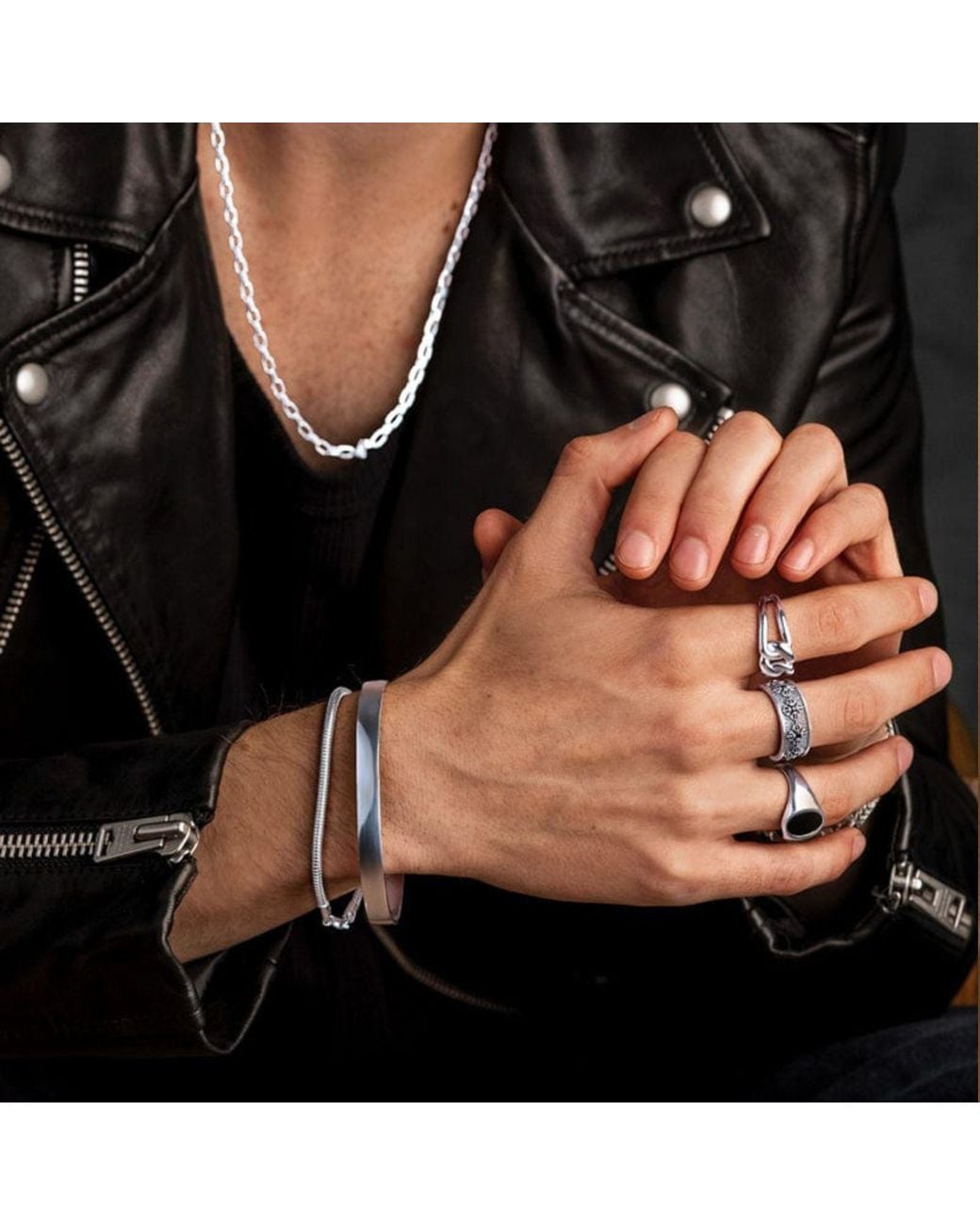 Nialaya Metallic Round Chain Bracelet for men