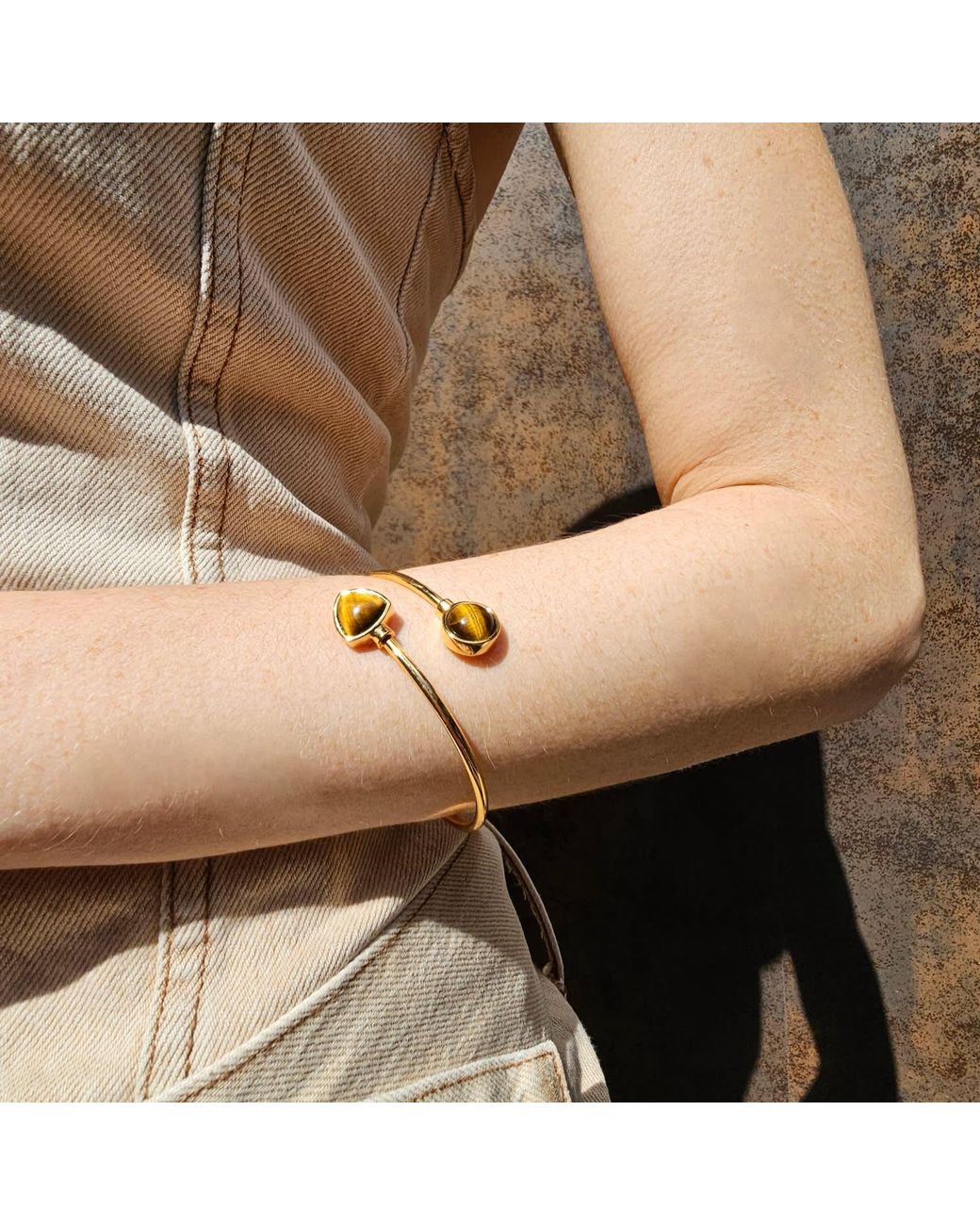 Farra Metallic Tiger-Eye Stone Bangle