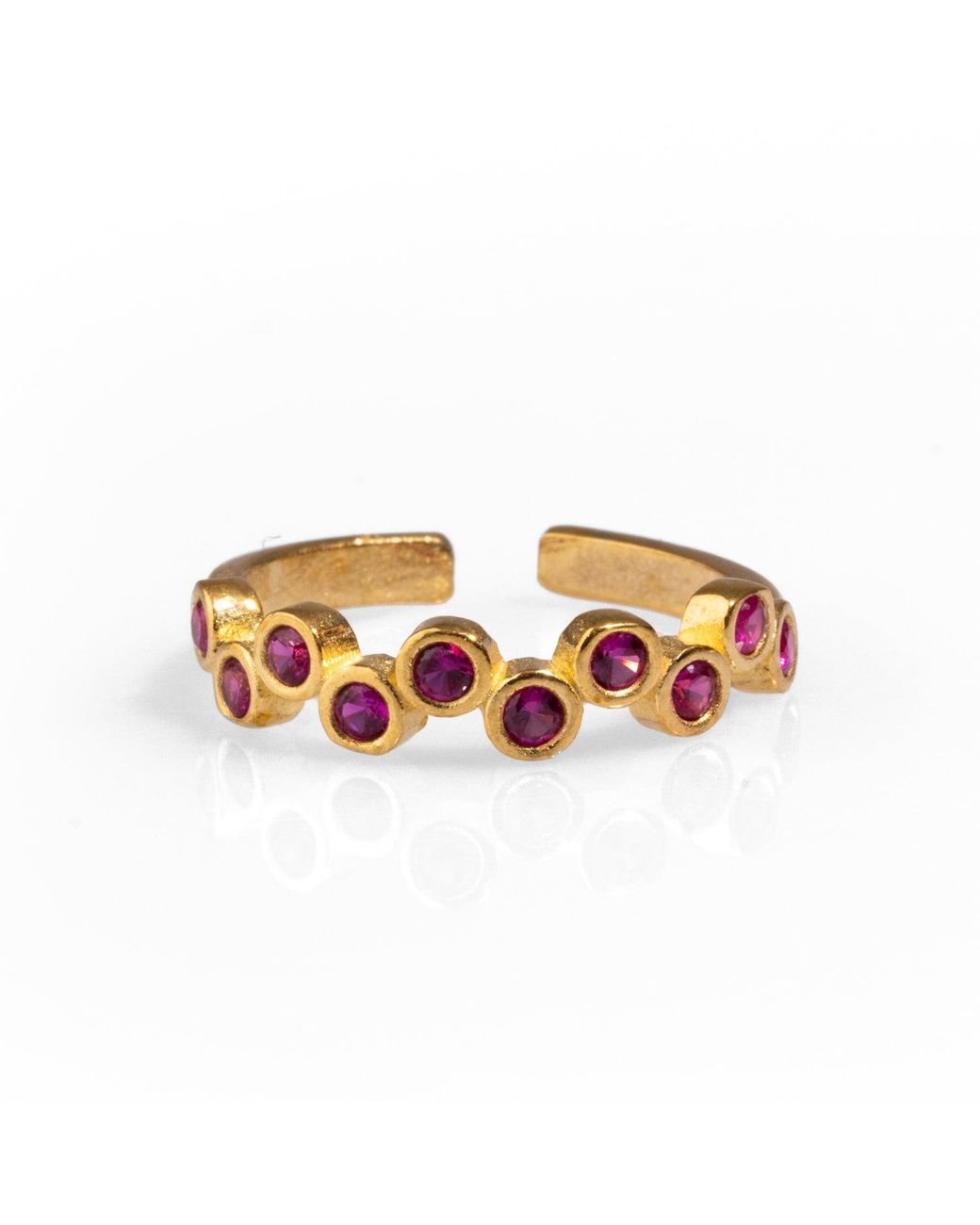 Ebru Jewelry Metallic Ruby Stone & Zig Zag Stackable Adjustable Ring