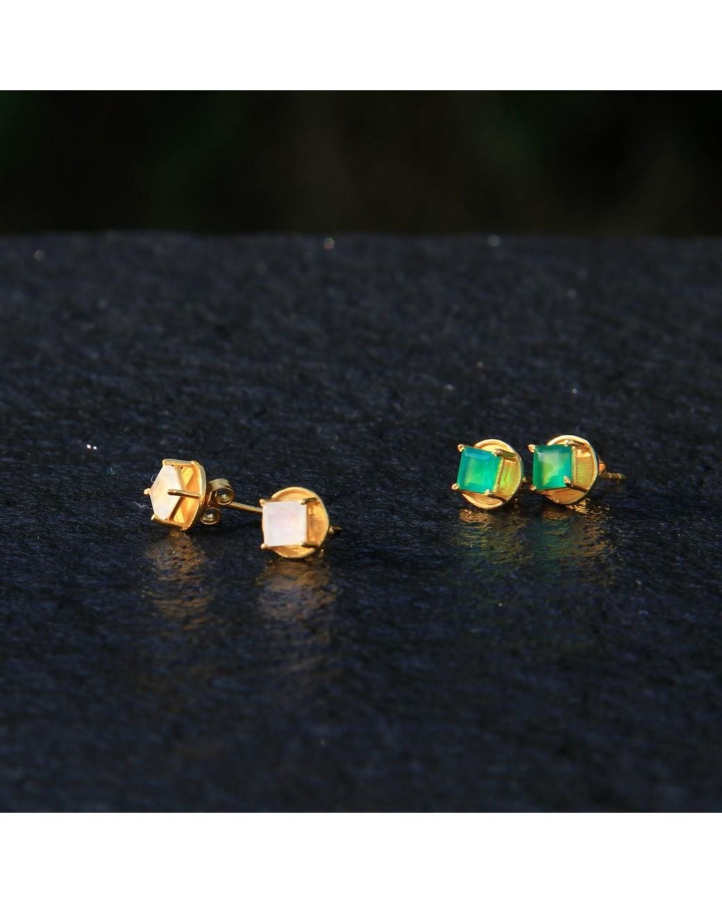 YAA YAA LONDON Metallic Neutrals New Mama Vermeil Moonstone Stud Earrings
